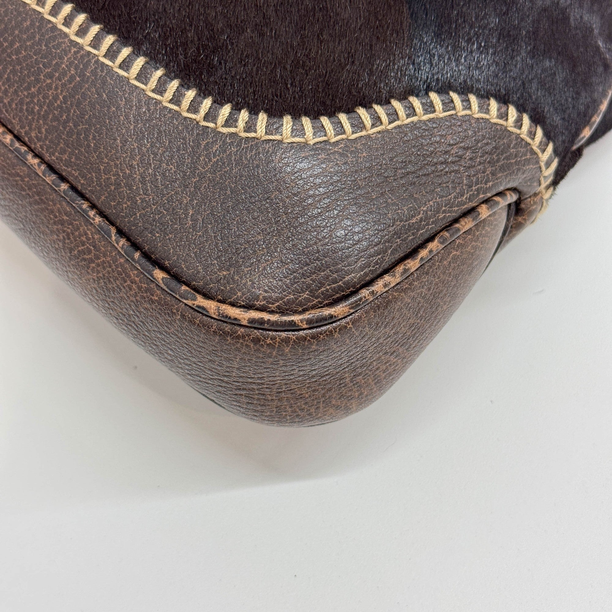 New Jackie Brown Leather Trim Brown & Black Pony Hair Shoulder Bag