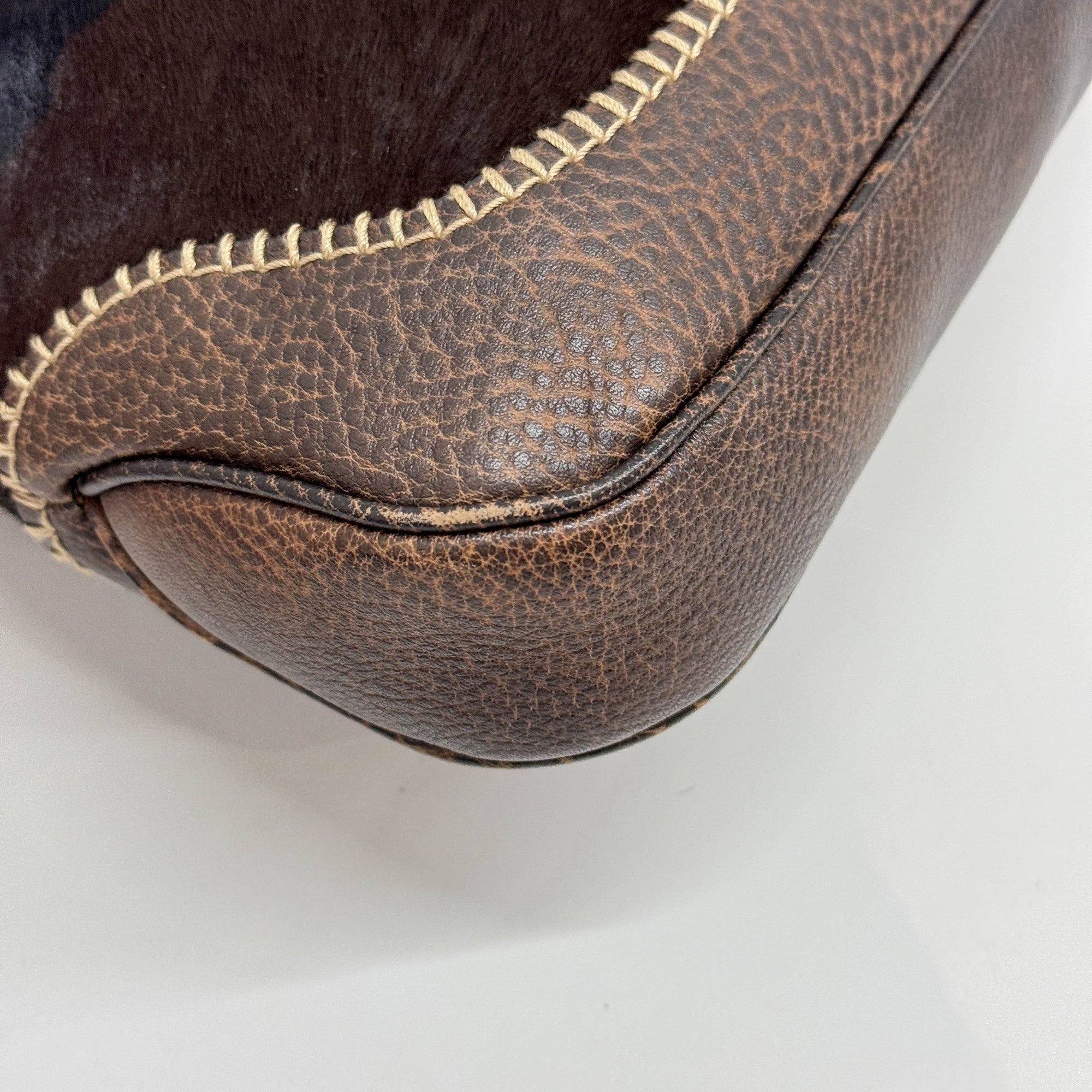 New Jackie Brown Leather Trim Brown & Black Pony Hair Shoulder Bag