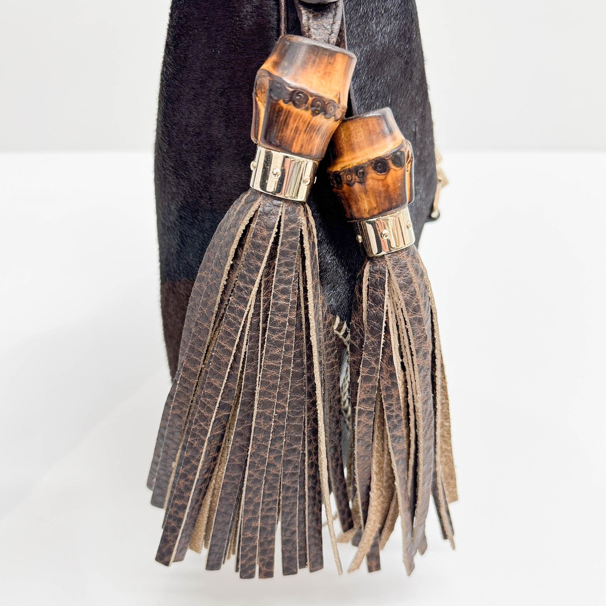 New Jackie Brown Leather Trim Brown & Black Pony Hair Shoulder Bag