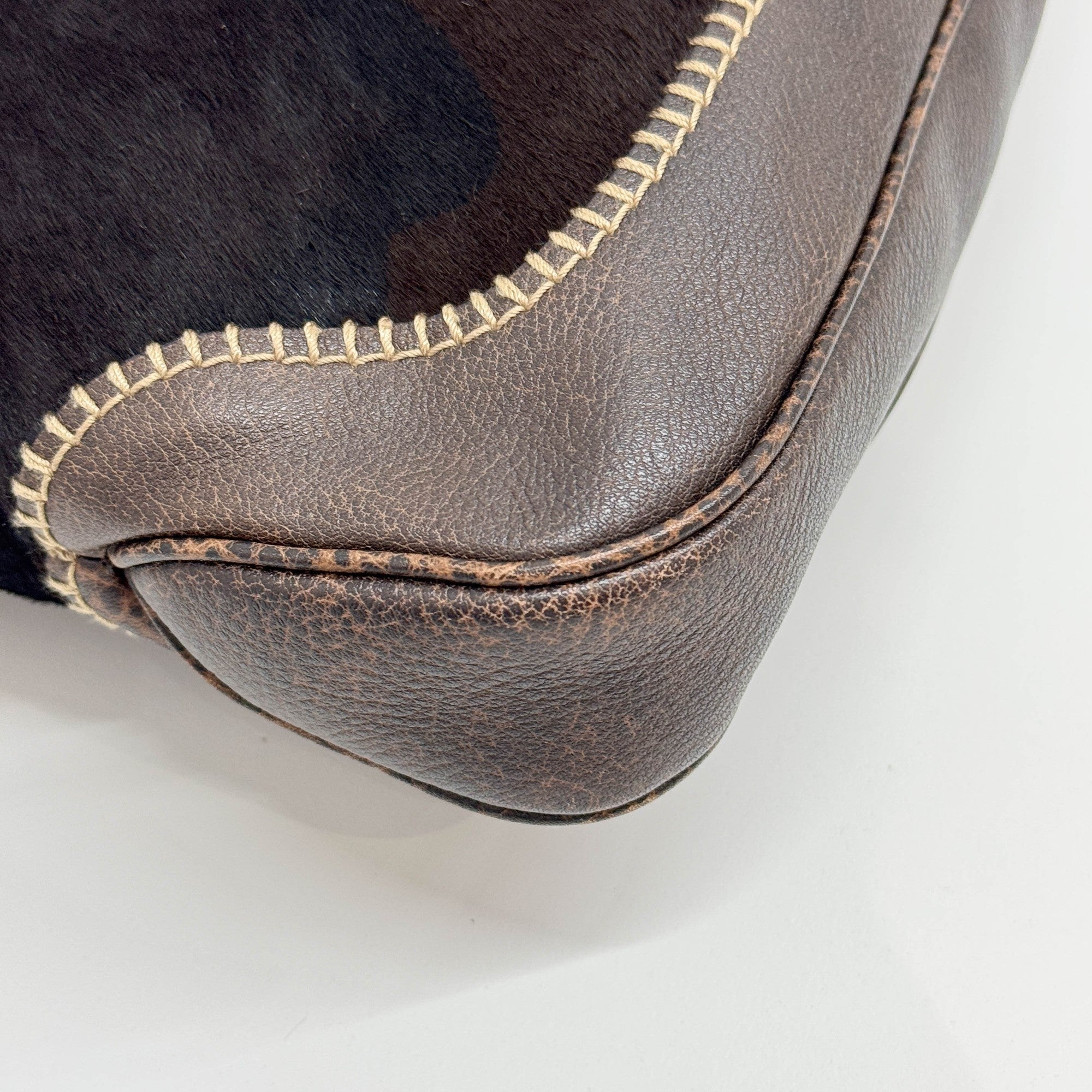 New Jackie Brown Leather Trim Brown & Black Pony Hair Shoulder Bag