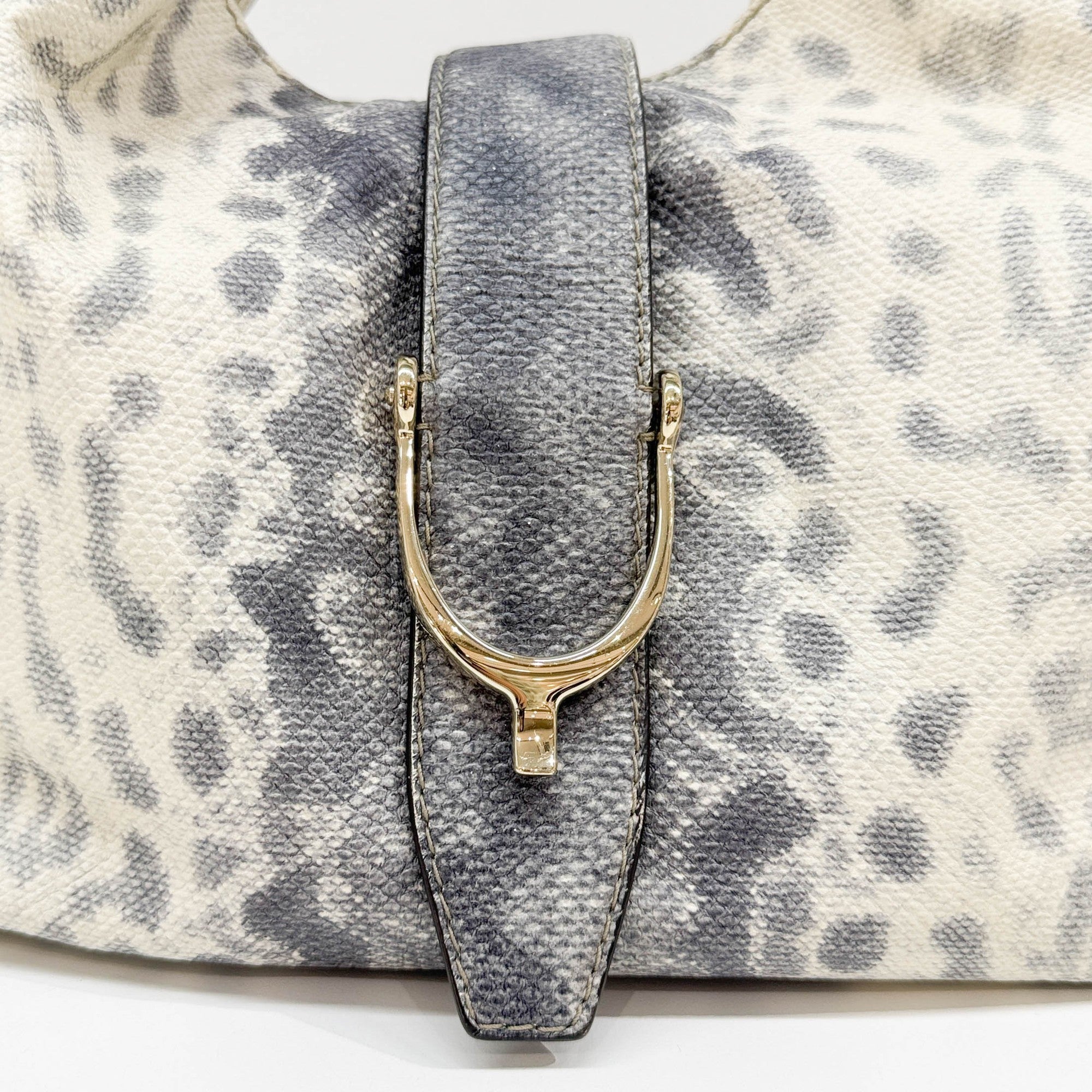 Stirrup Blue Lizzard Embossed Leather Shoulder Bag