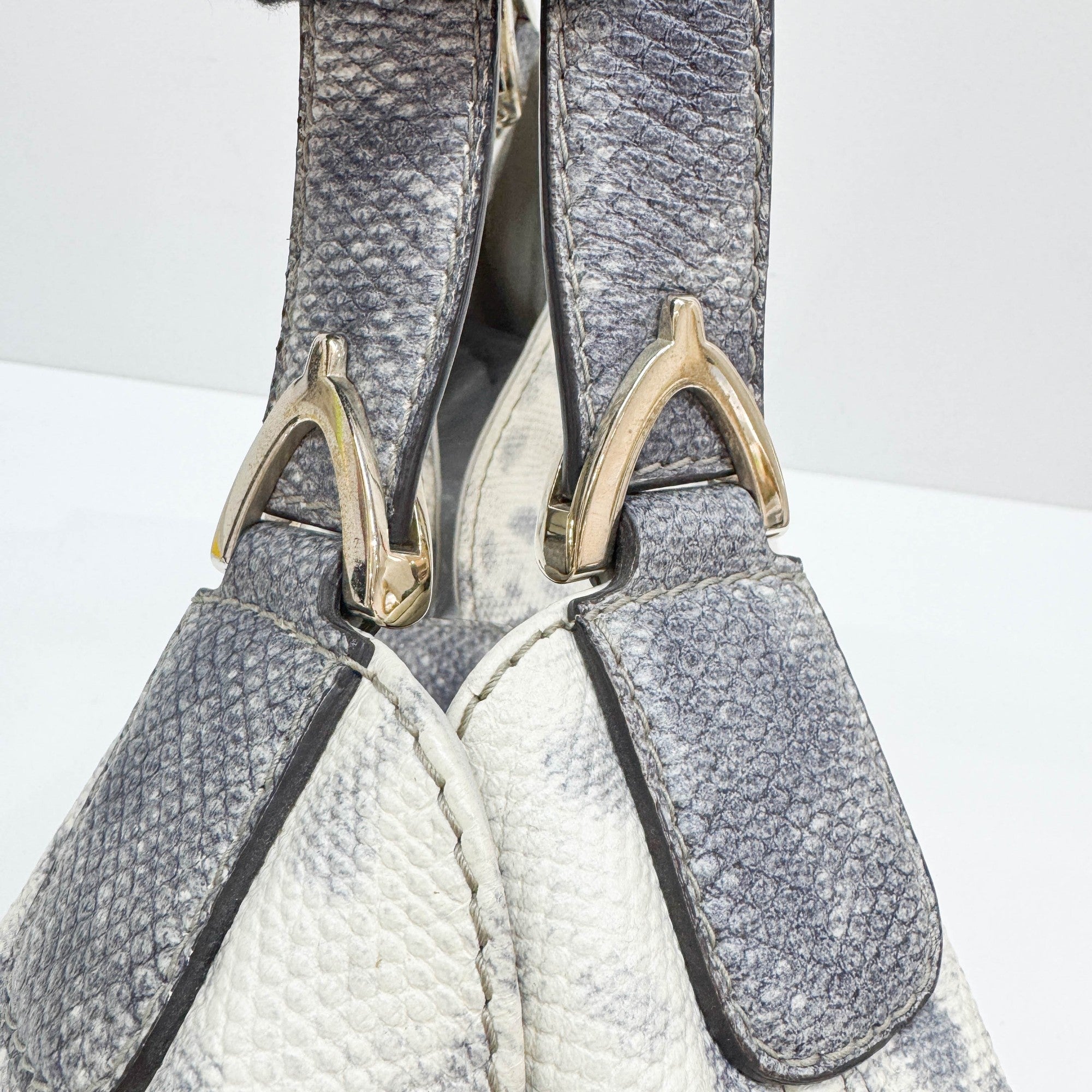 Stirrup Blue Lizzard Embossed Leather Shoulder Bag