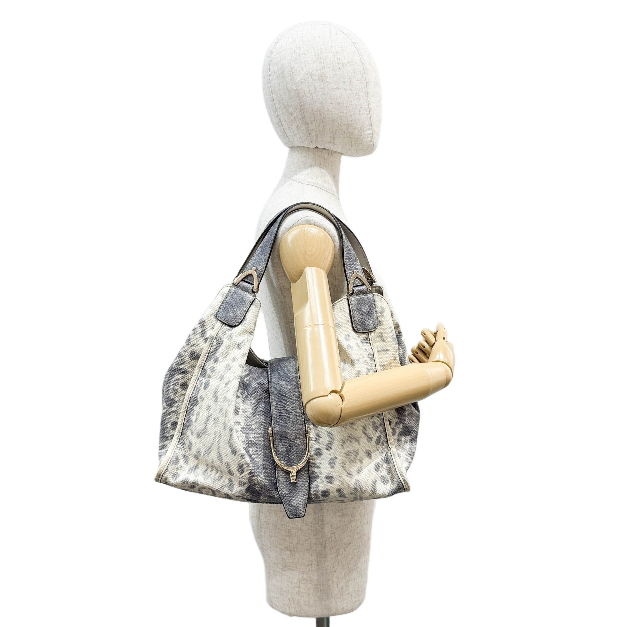 Stirrup Blue Lizzard Embossed Leather Shoulder Bag