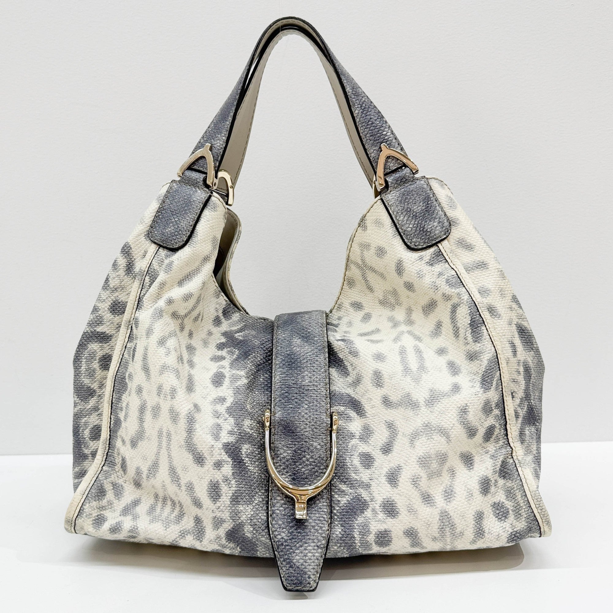 Stirrup Blue Lizzard Embossed Leather Shoulder Bag