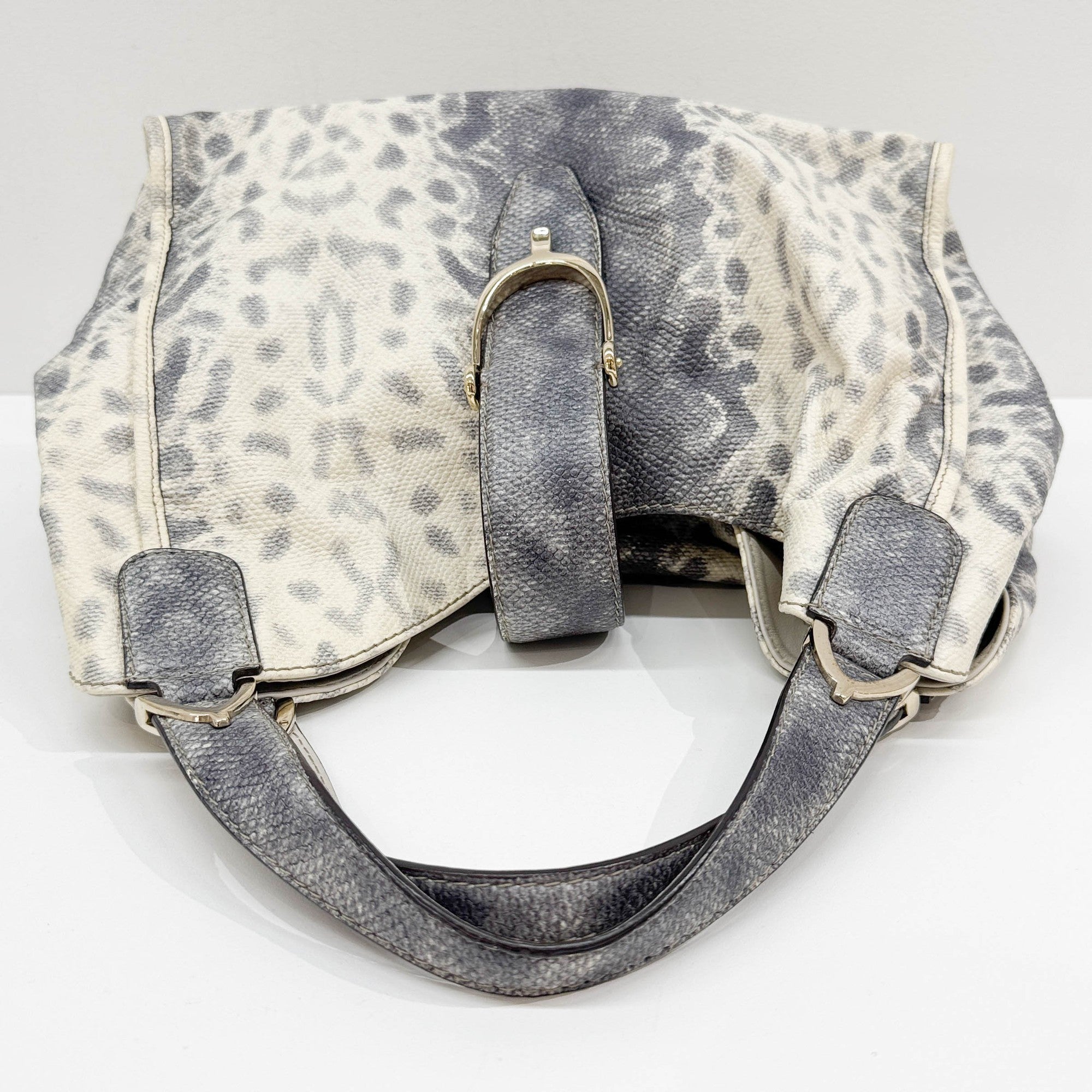 Stirrup Blue Lizzard Embossed Leather Shoulder Bag