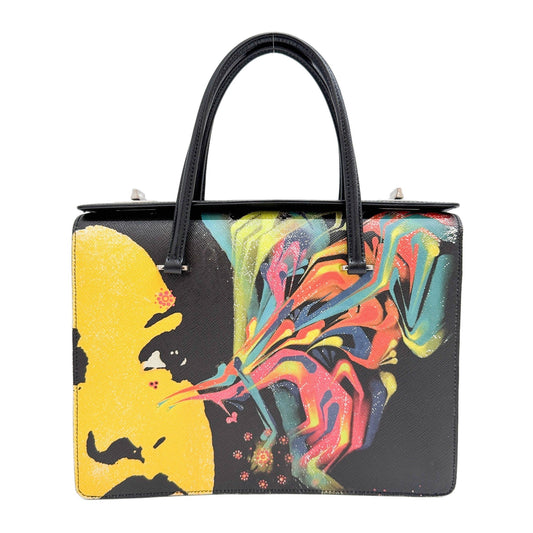 Lux Face Art Twin Black Leather Hand Bag