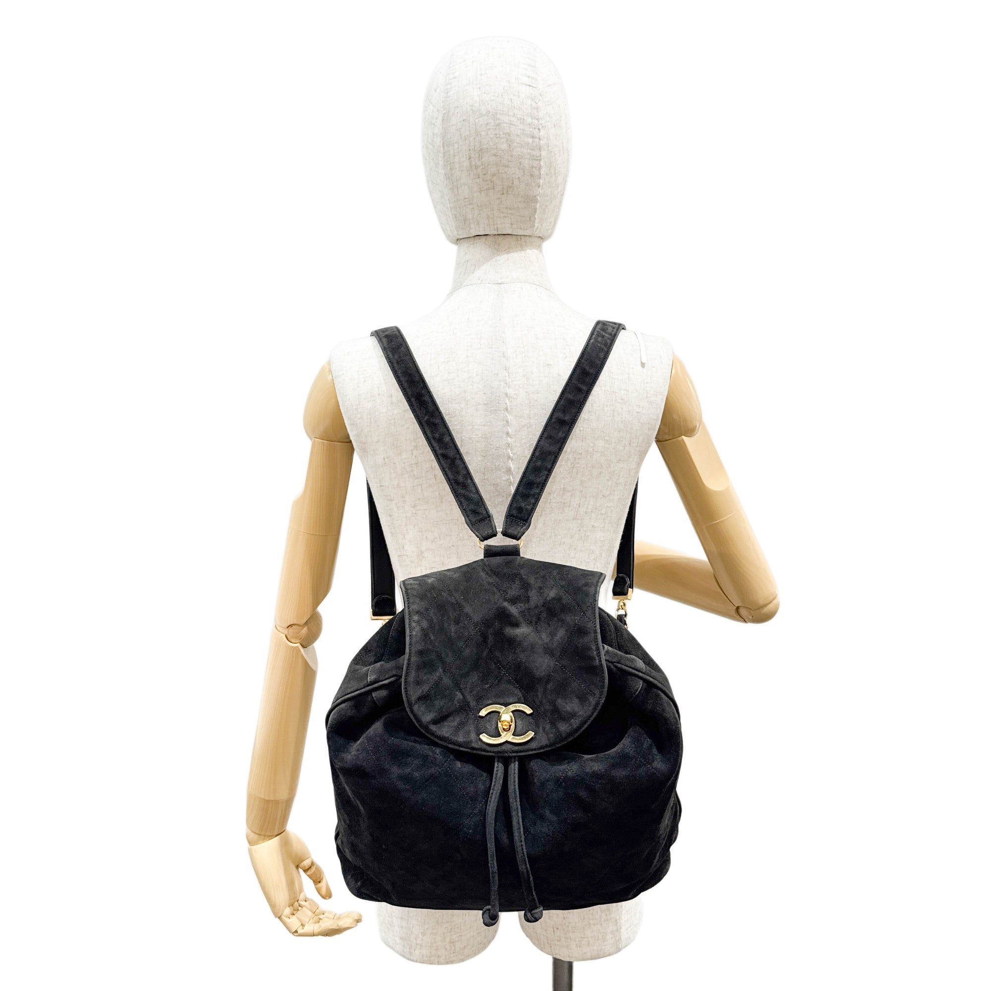 Matelasse Black Suede Backpack