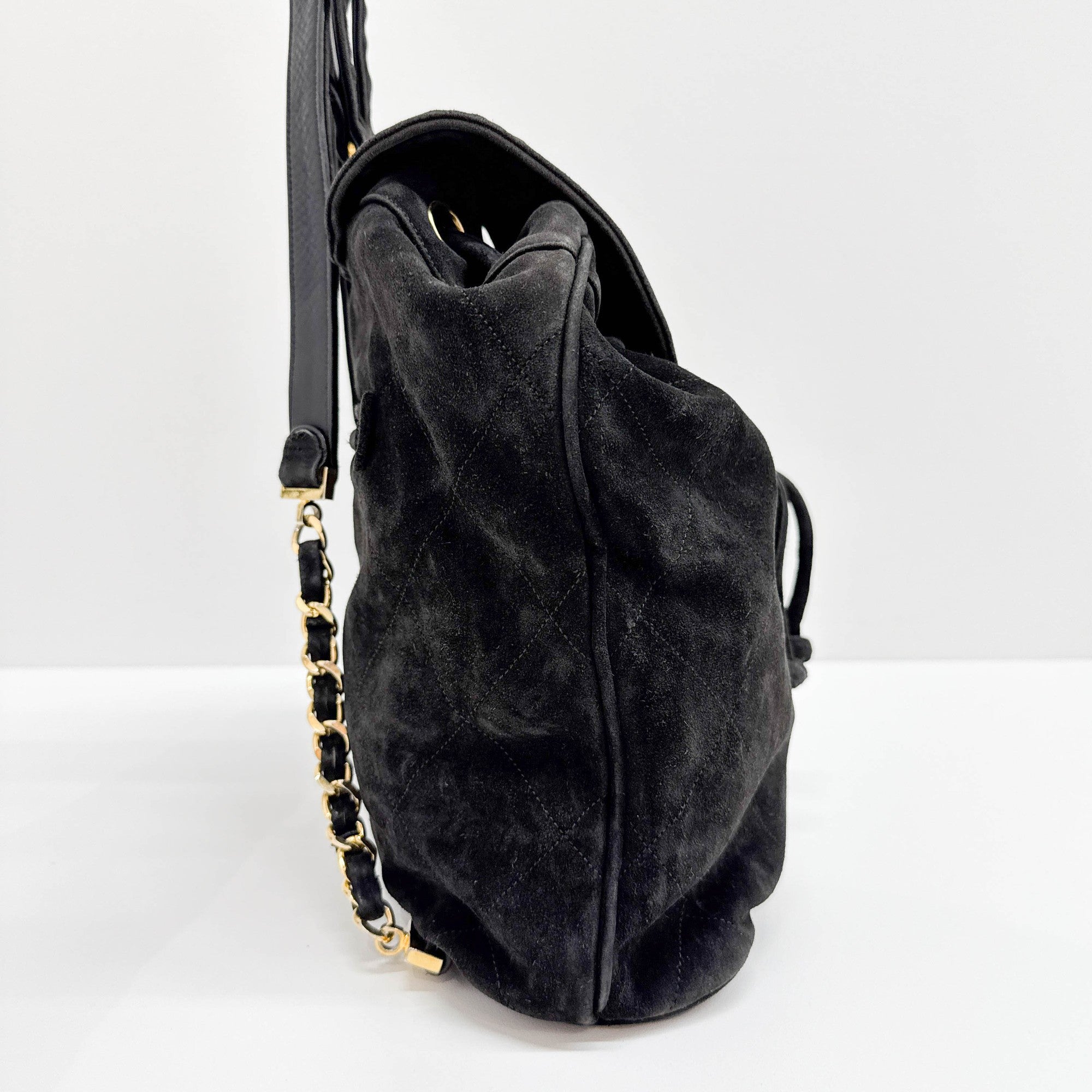 Matelasse Black Suede Backpack