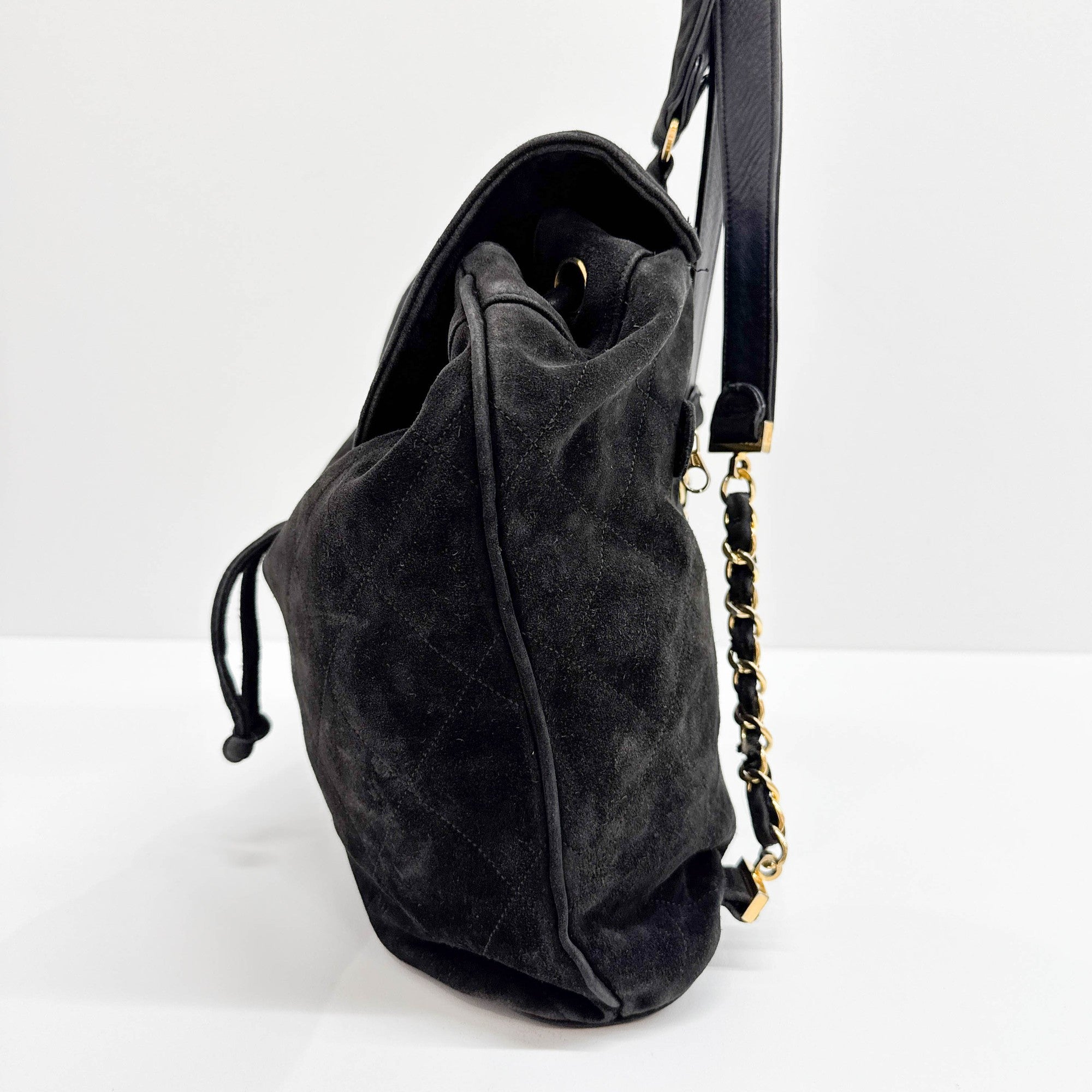 Matelasse Black Suede Backpack