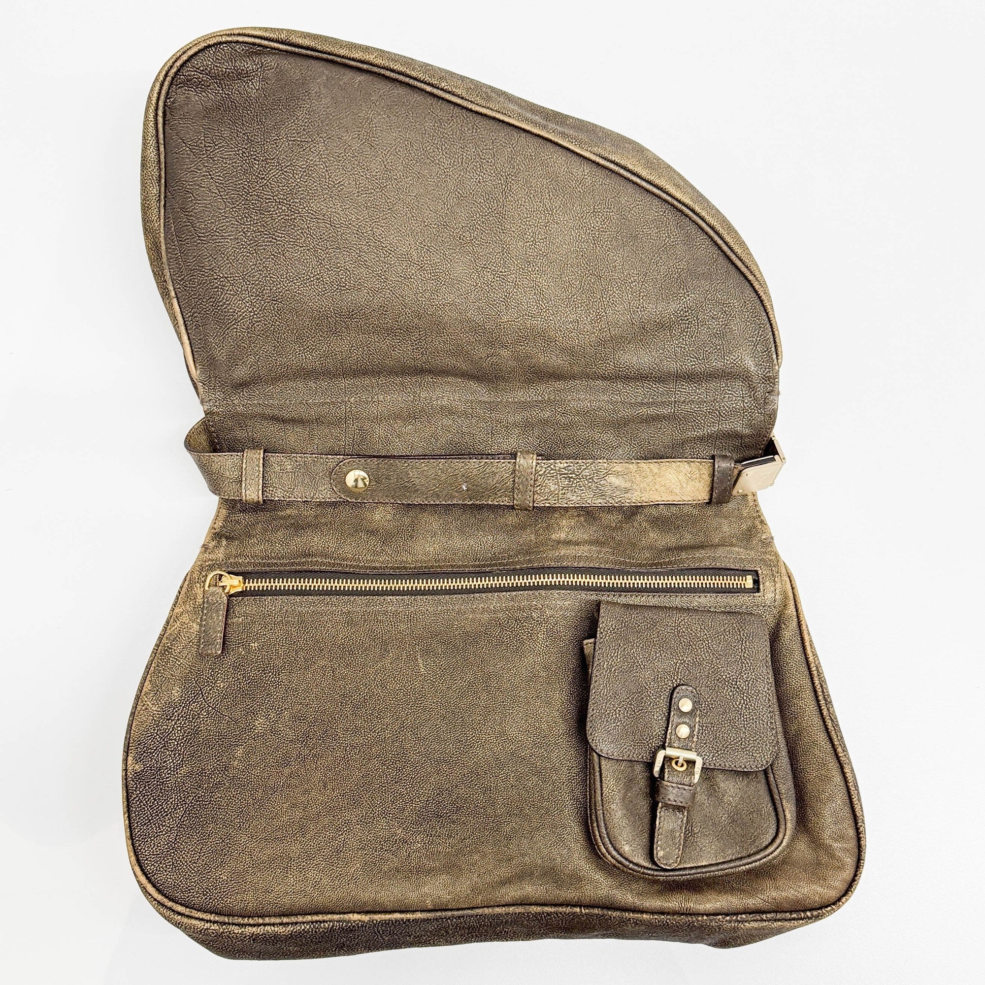 Gaucho Oyster Strap Gold Leather Shoulder Bag