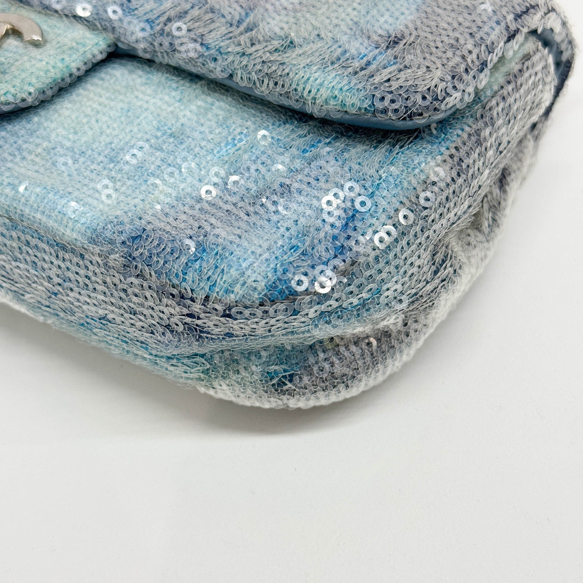 Classic Flap Waterfall Blue Sequin Shoulder Bag