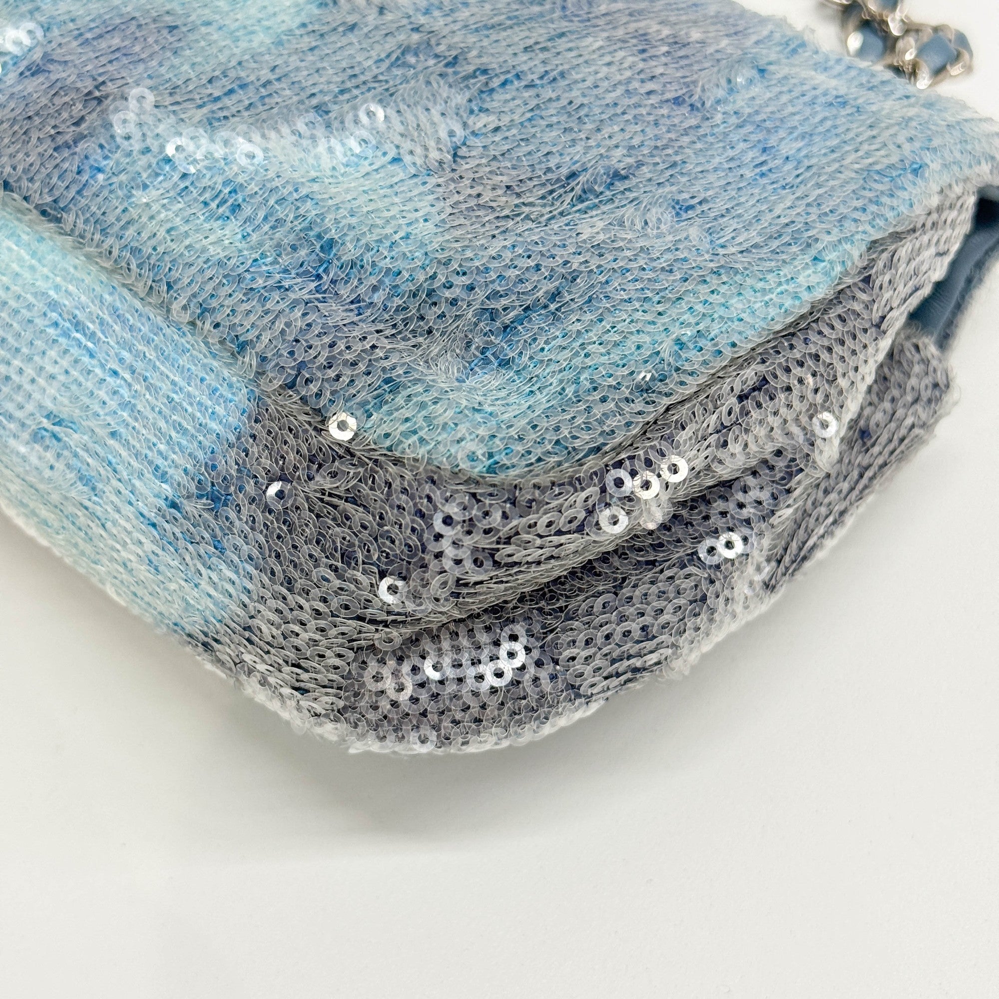 Classic Flap Waterfall Blue Sequin Shoulder Bag