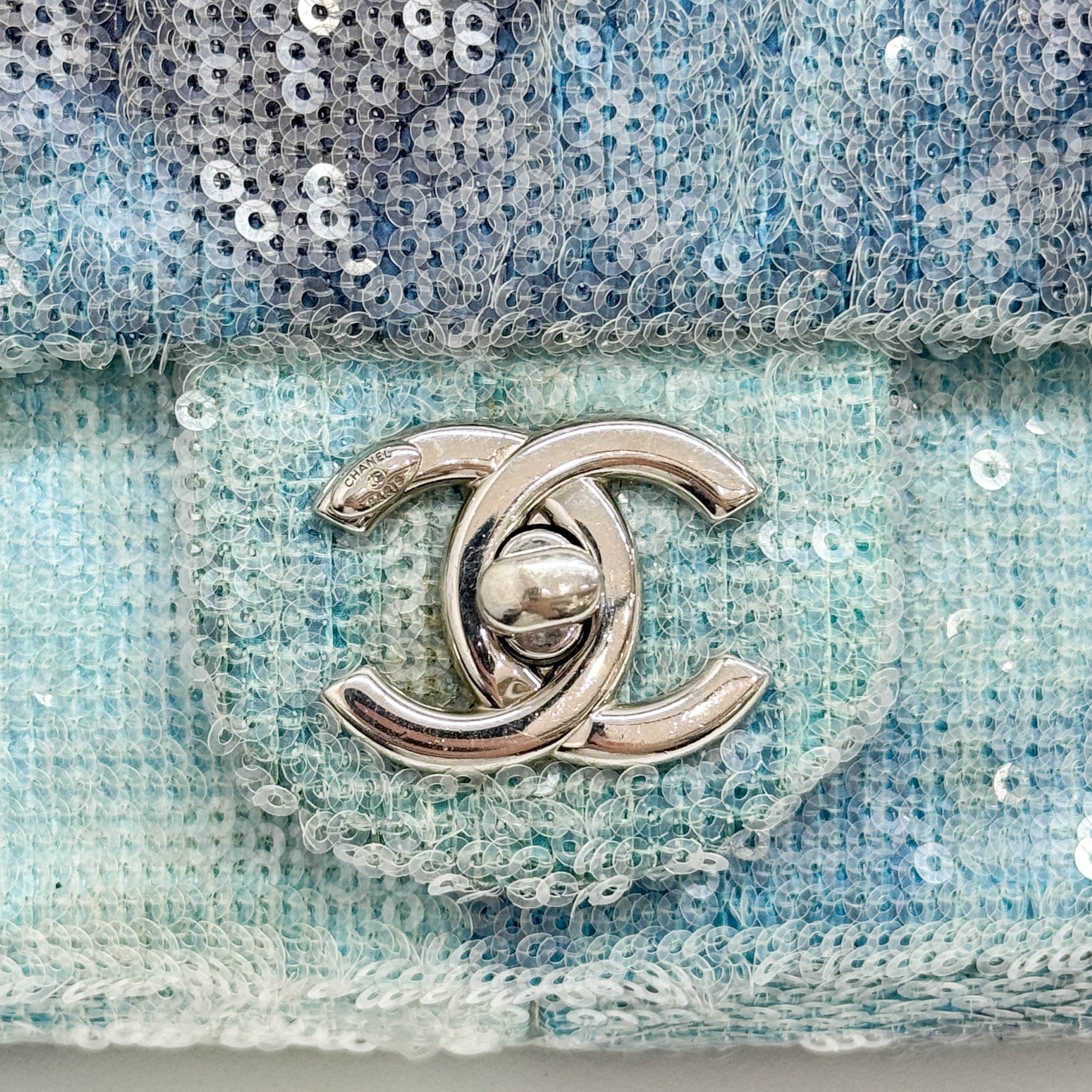 Classic Flap Waterfall Blue Sequin Shoulder Bag