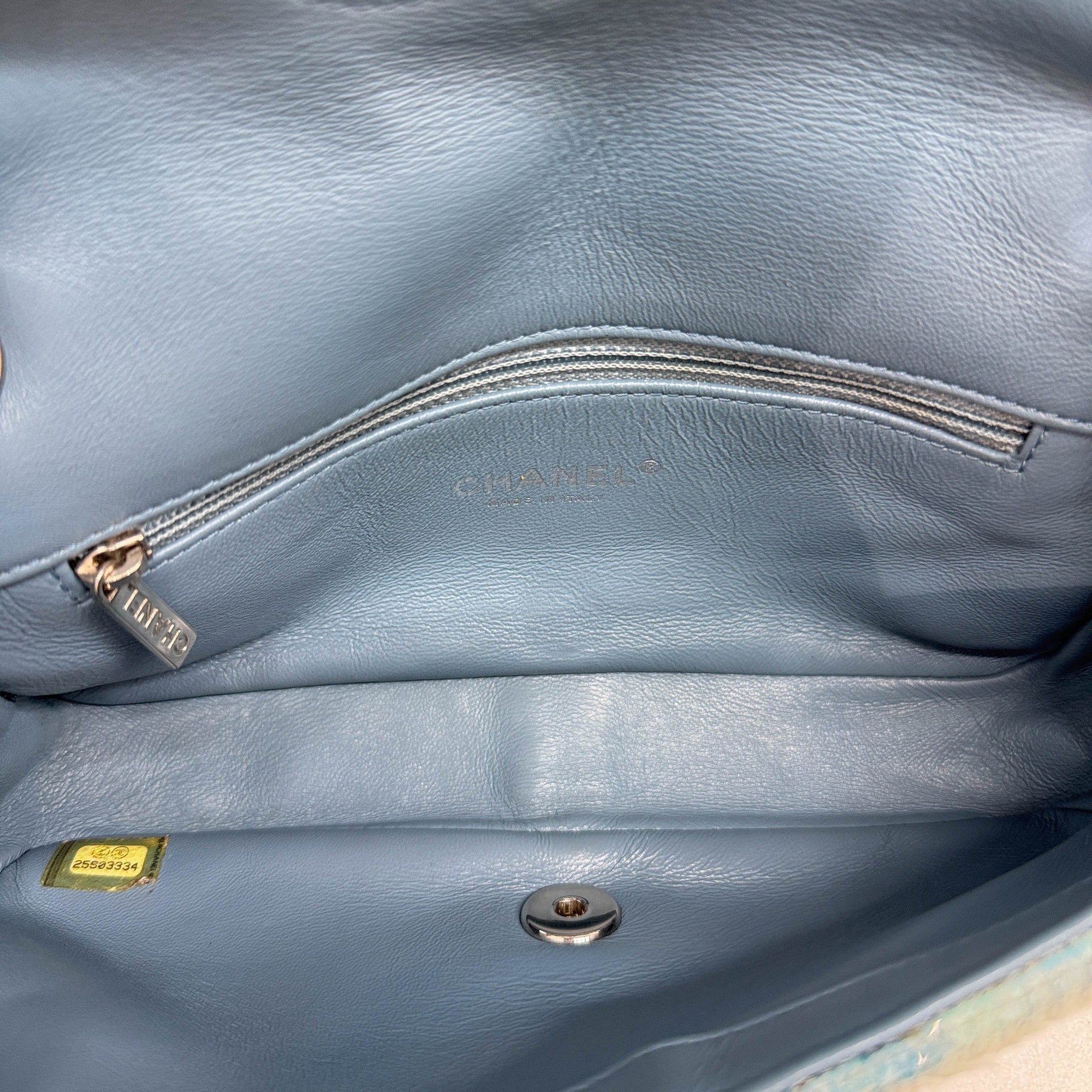 Classic Flap Waterfall Blue Sequin Shoulder Bag