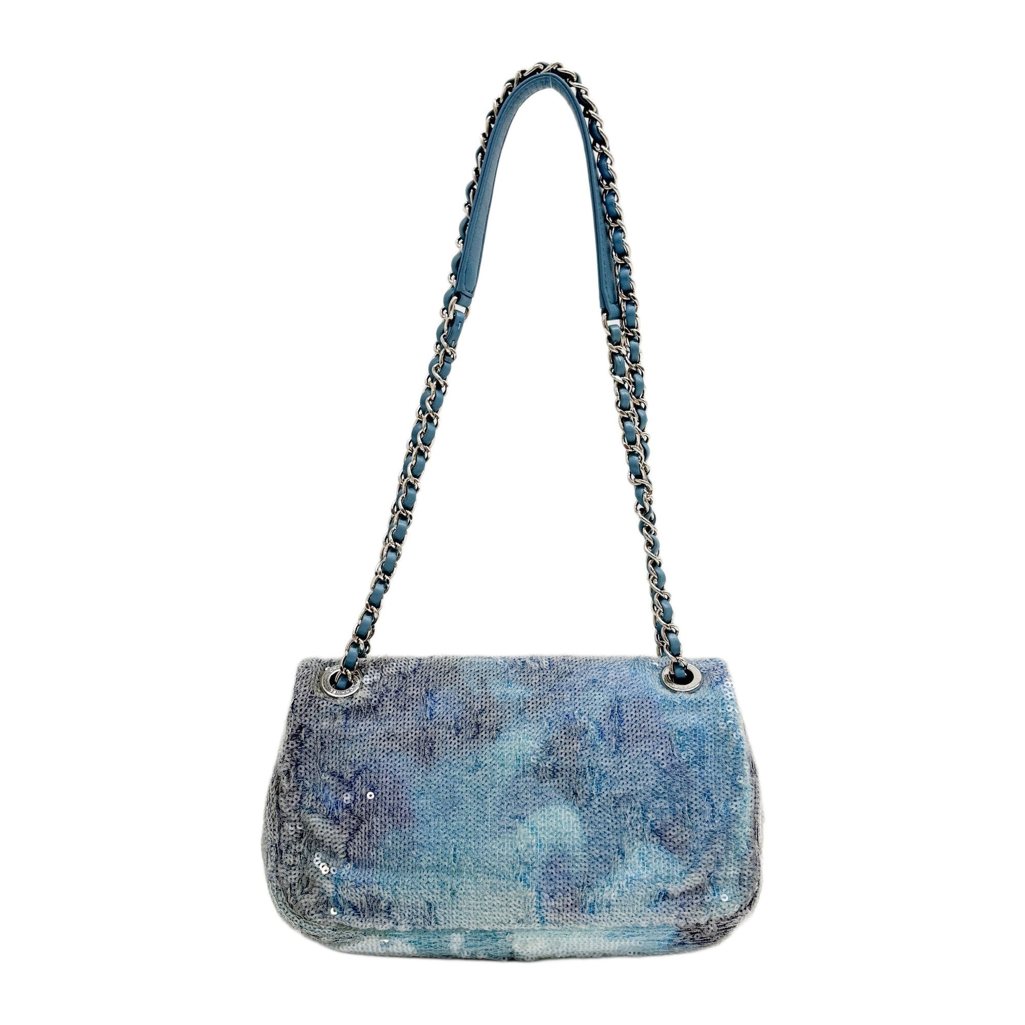 Classic Flap Waterfall Blue Sequin Shoulder Bag