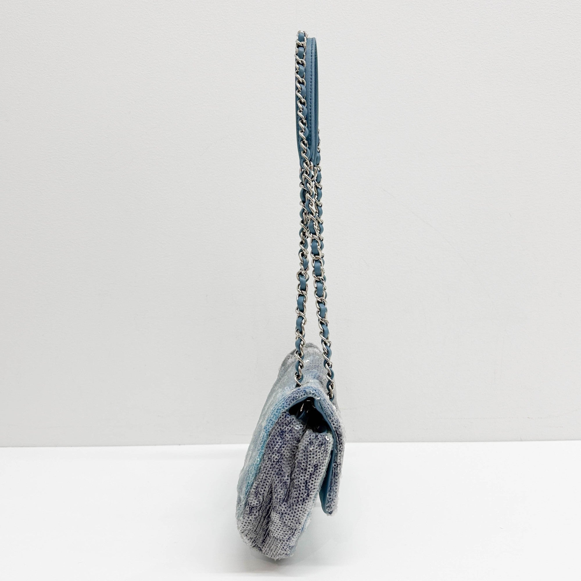 Classic Flap Waterfall Blue Sequin Shoulder Bag