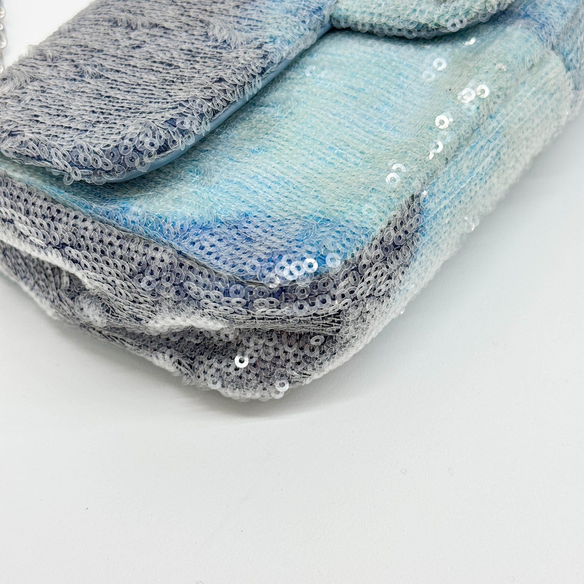 Classic Flap Waterfall Blue Sequin Shoulder Bag