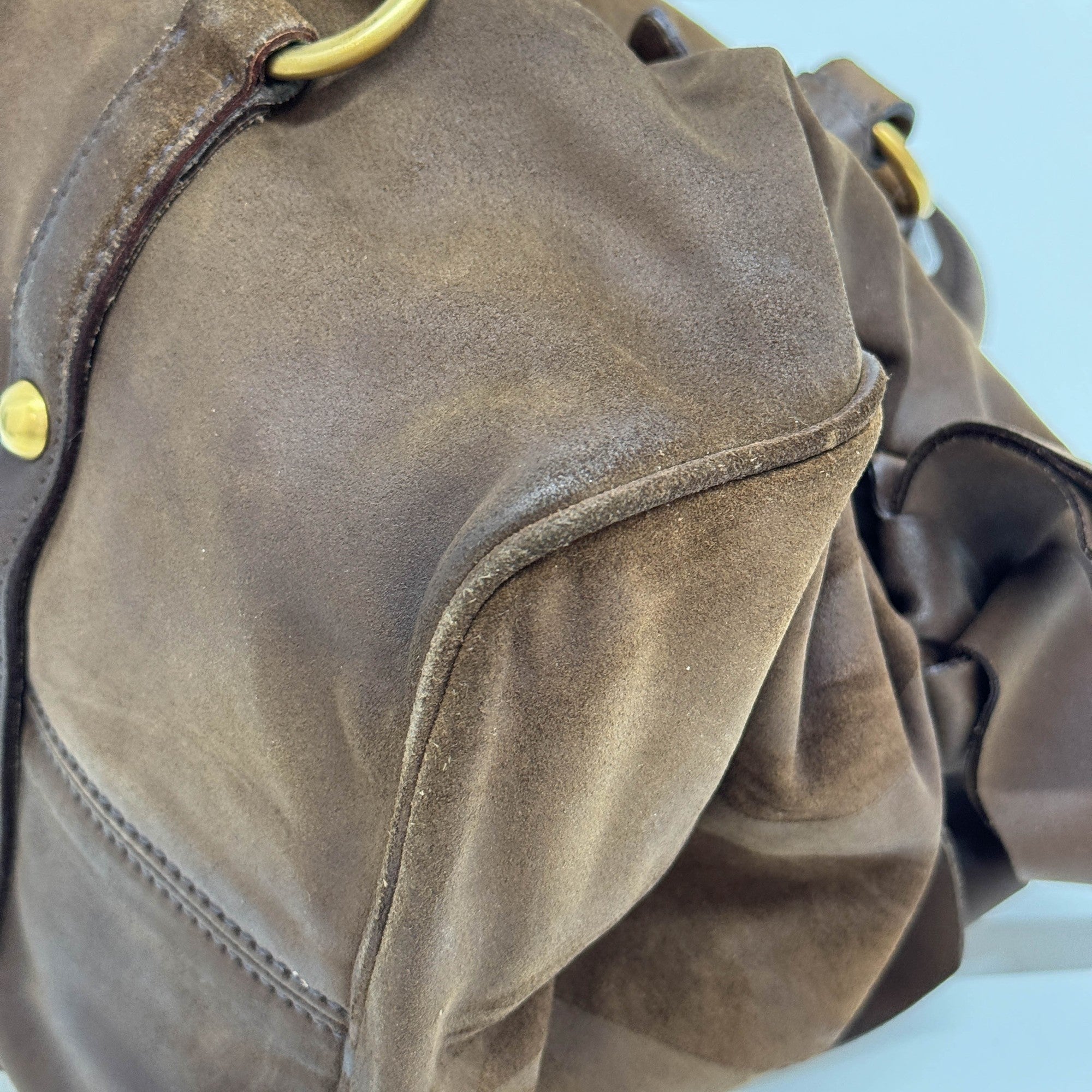 Vitello Lux Bow Bag Brown Suede Two Way Bag