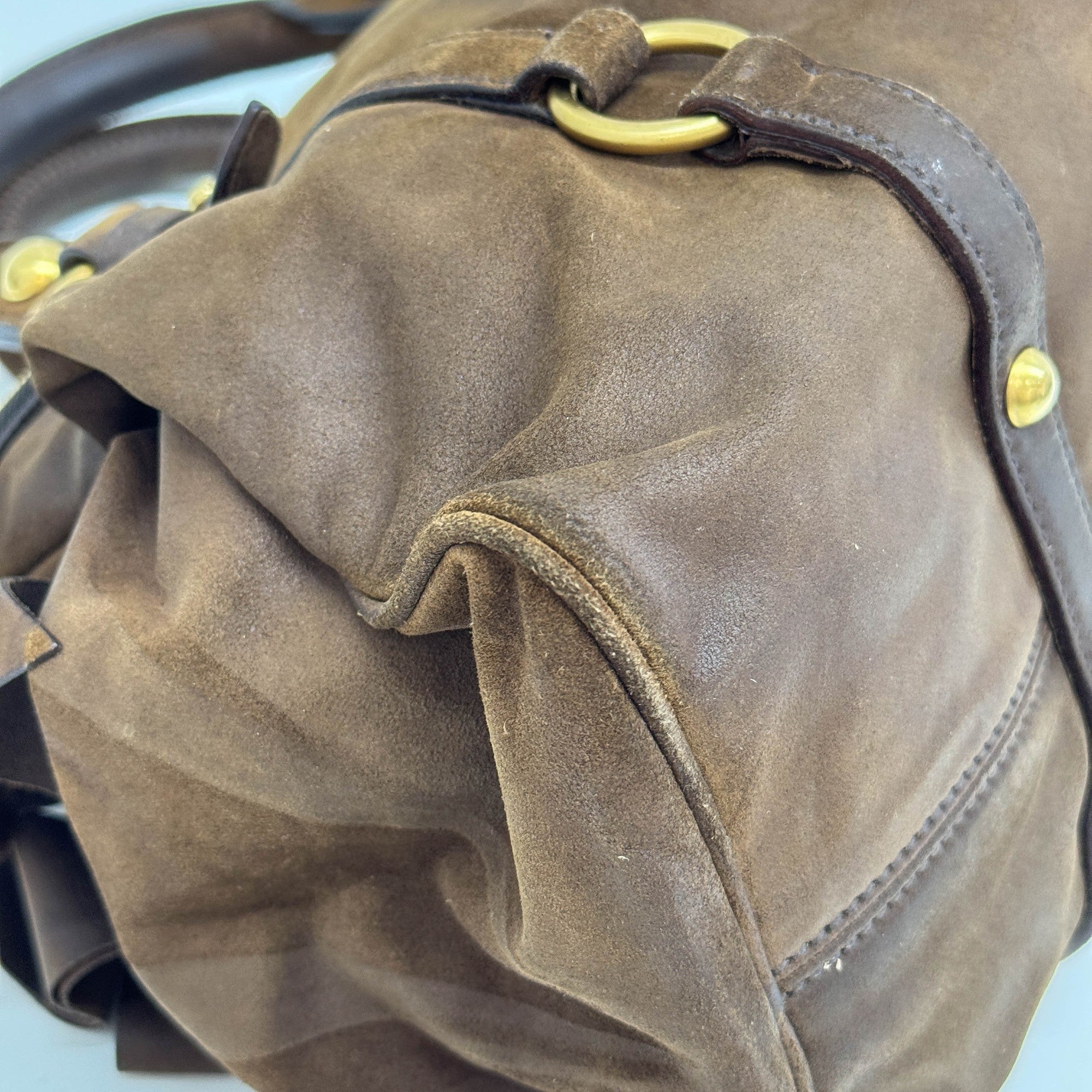 Vitello Lux Bow Bag Brown Suede Two Way Bag