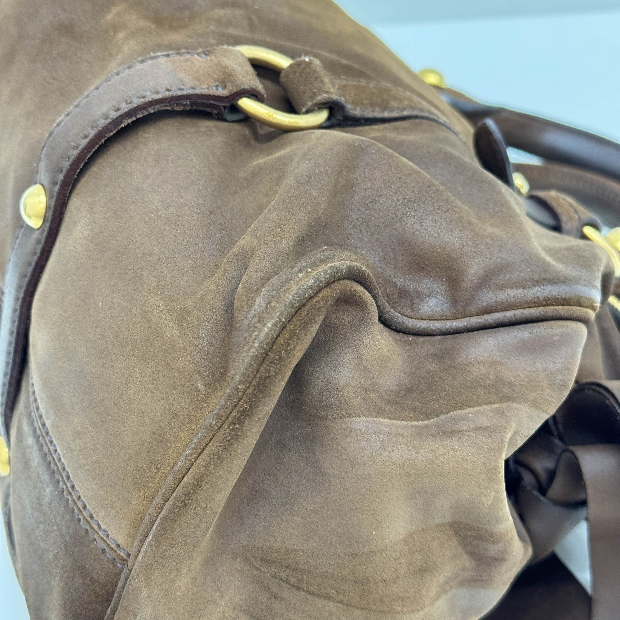 Vitello Lux Bow Bag Brown Suede Two Way Bag