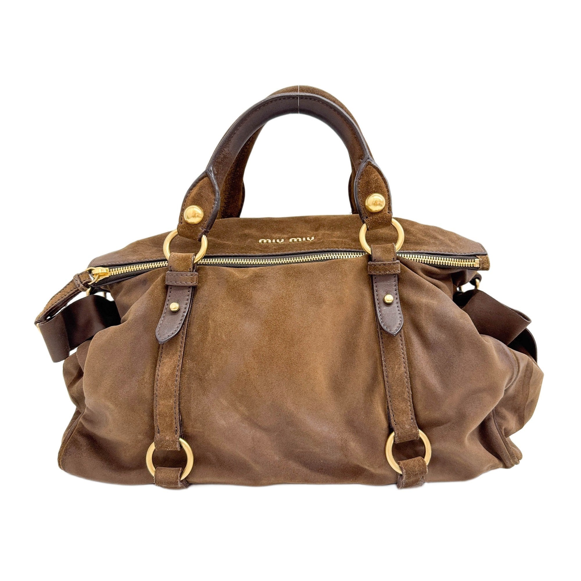 Vitello Lux Bow Bag Brown Suede Two Way Bag