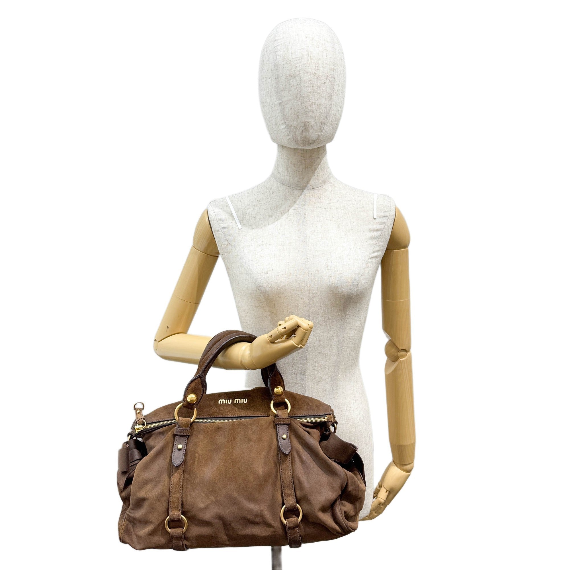 Vitello Lux Bow Bag Brown Suede Two Way Bag
