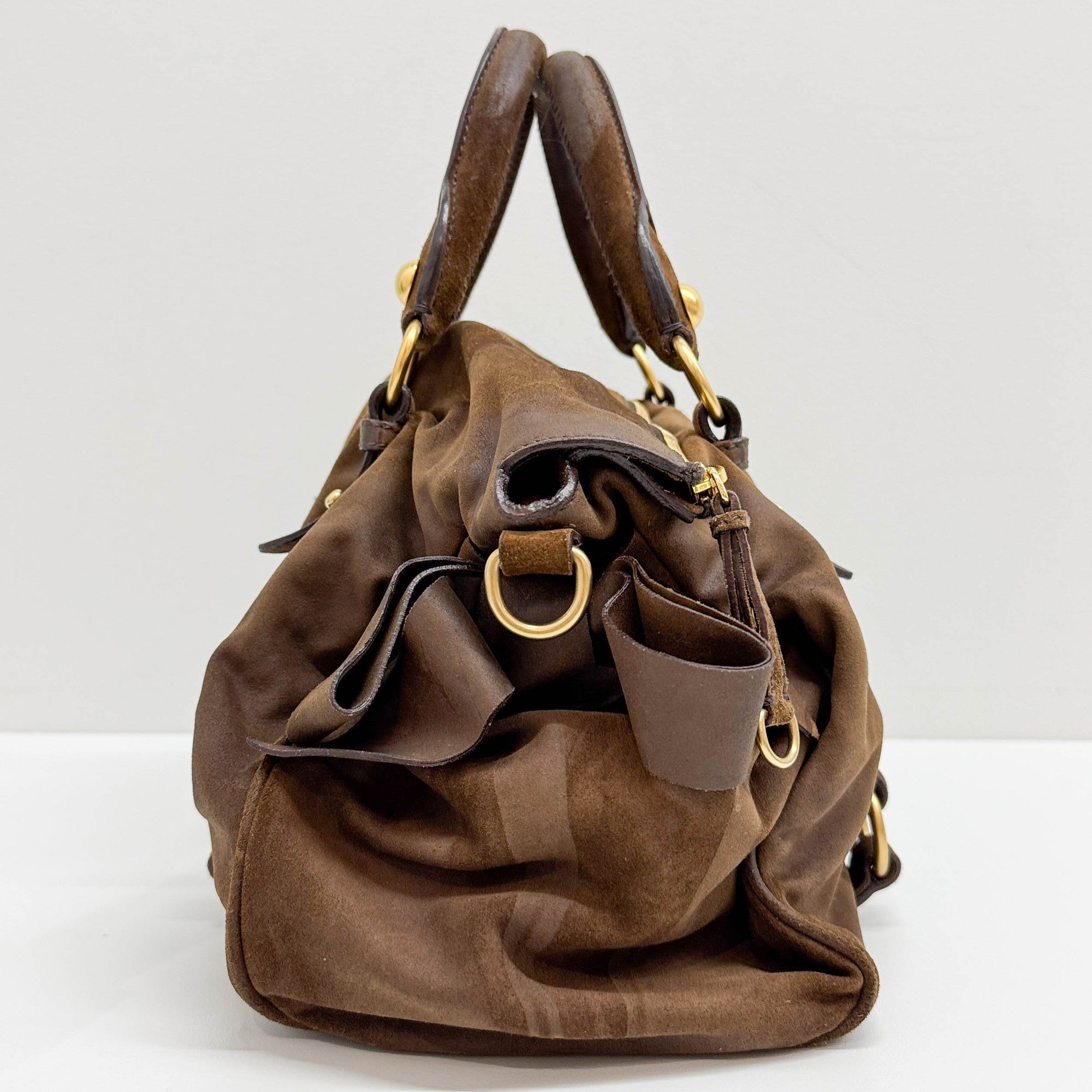 Vitello Lux Bow Bag Brown Suede Two Way Bag