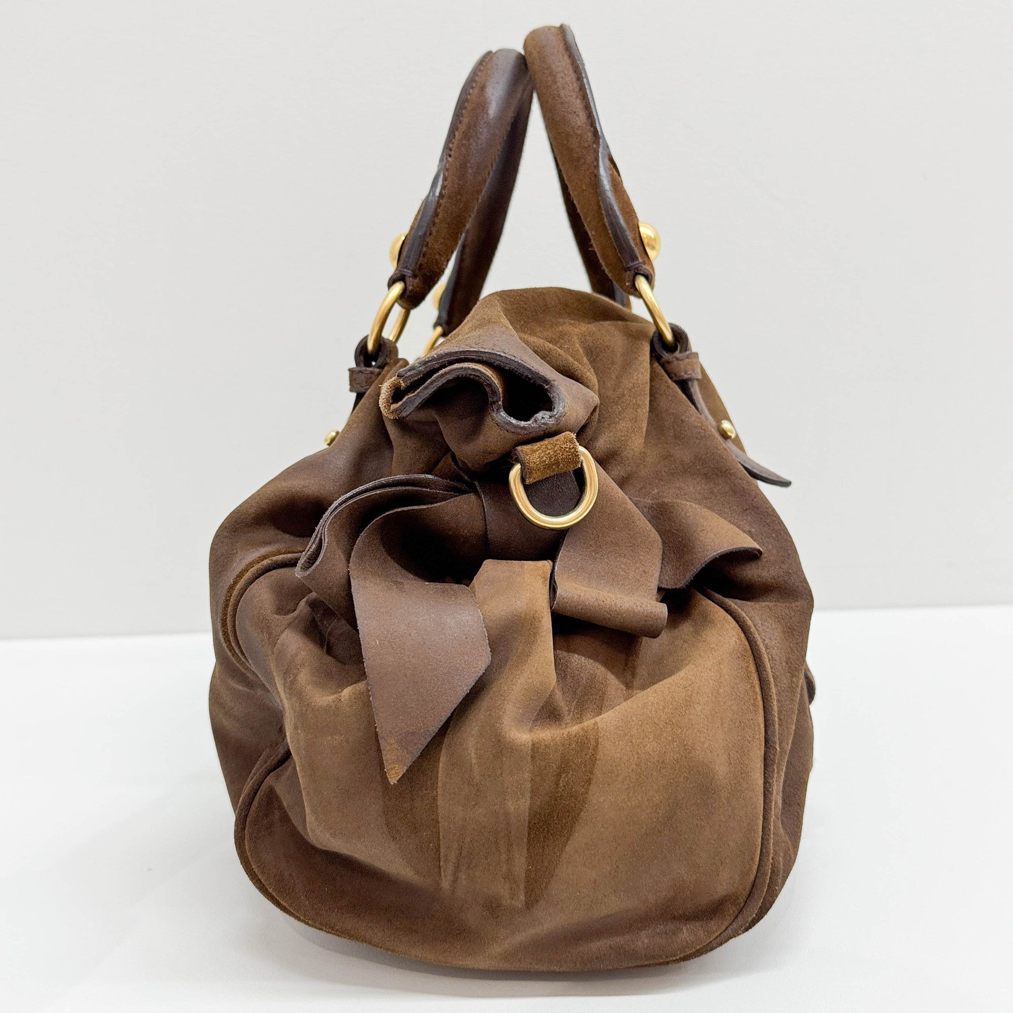 Vitello Lux Bow Bag Brown Suede Two Way Bag