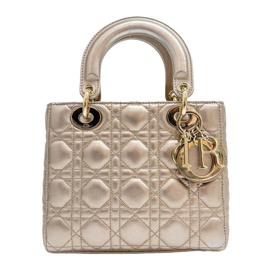 Lady Dior Rose Gold Metallic Leather Two Way Bag