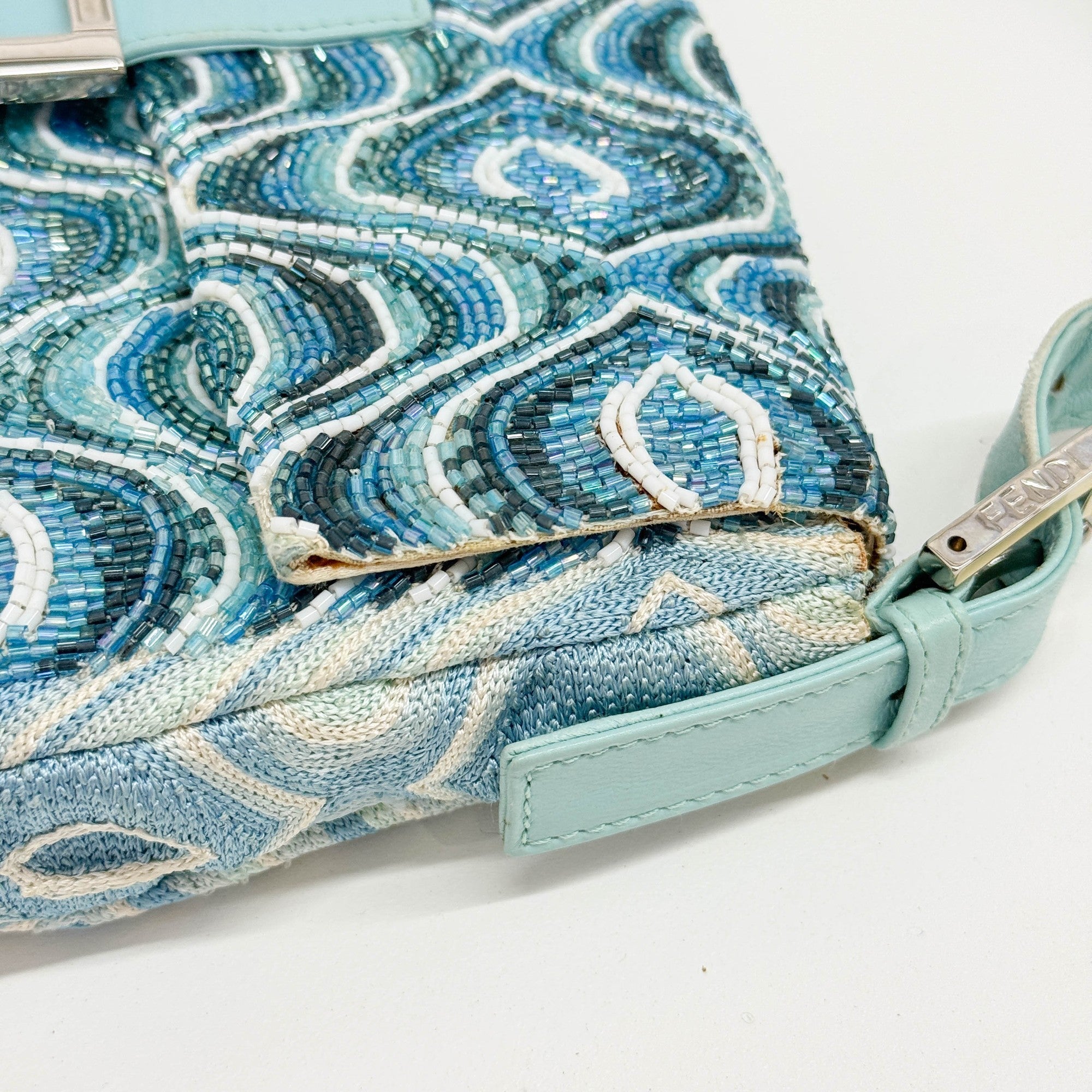 Baguette Blue Beaded Shoulder Bag