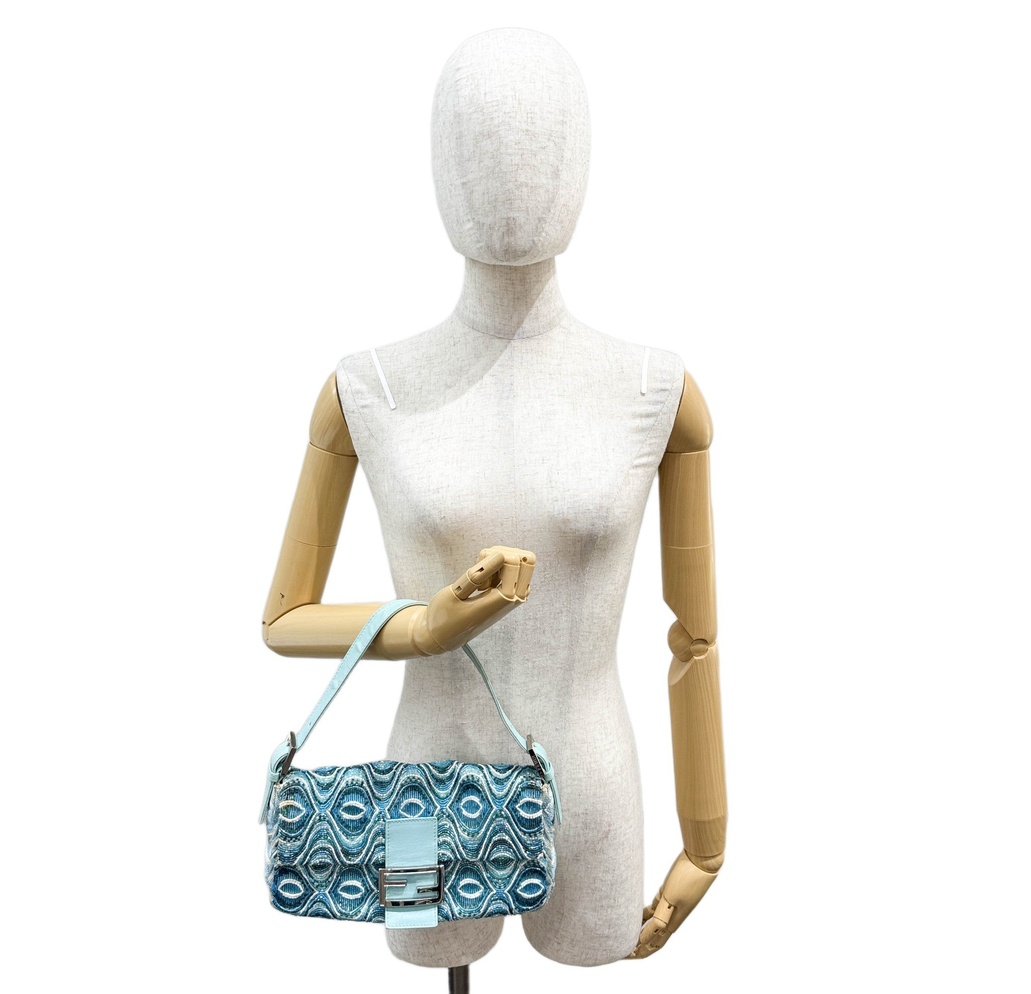 Baguette Blue Beaded Shoulder Bag