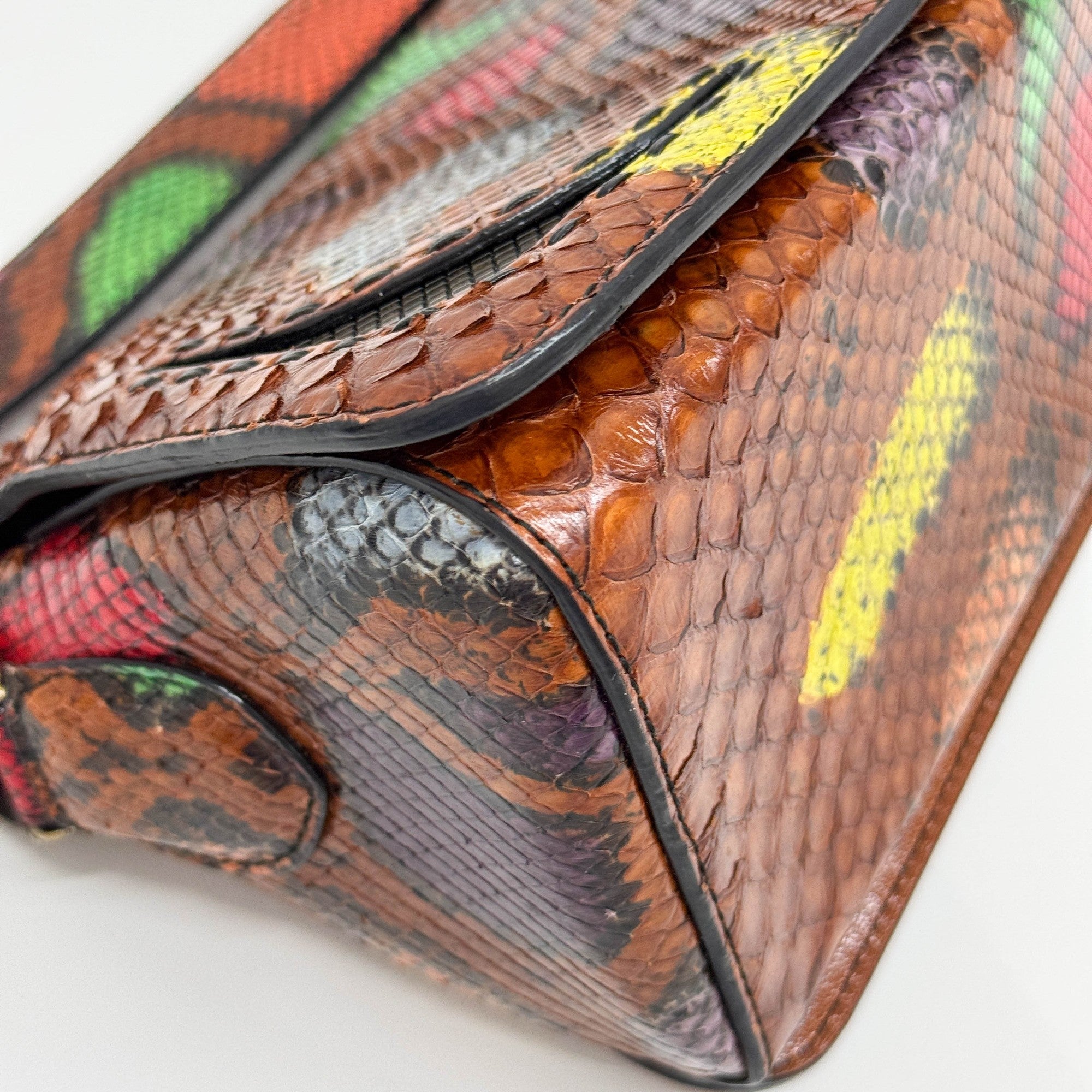 Triangle Multicolor Python Embossed Leather Shoulder Bag