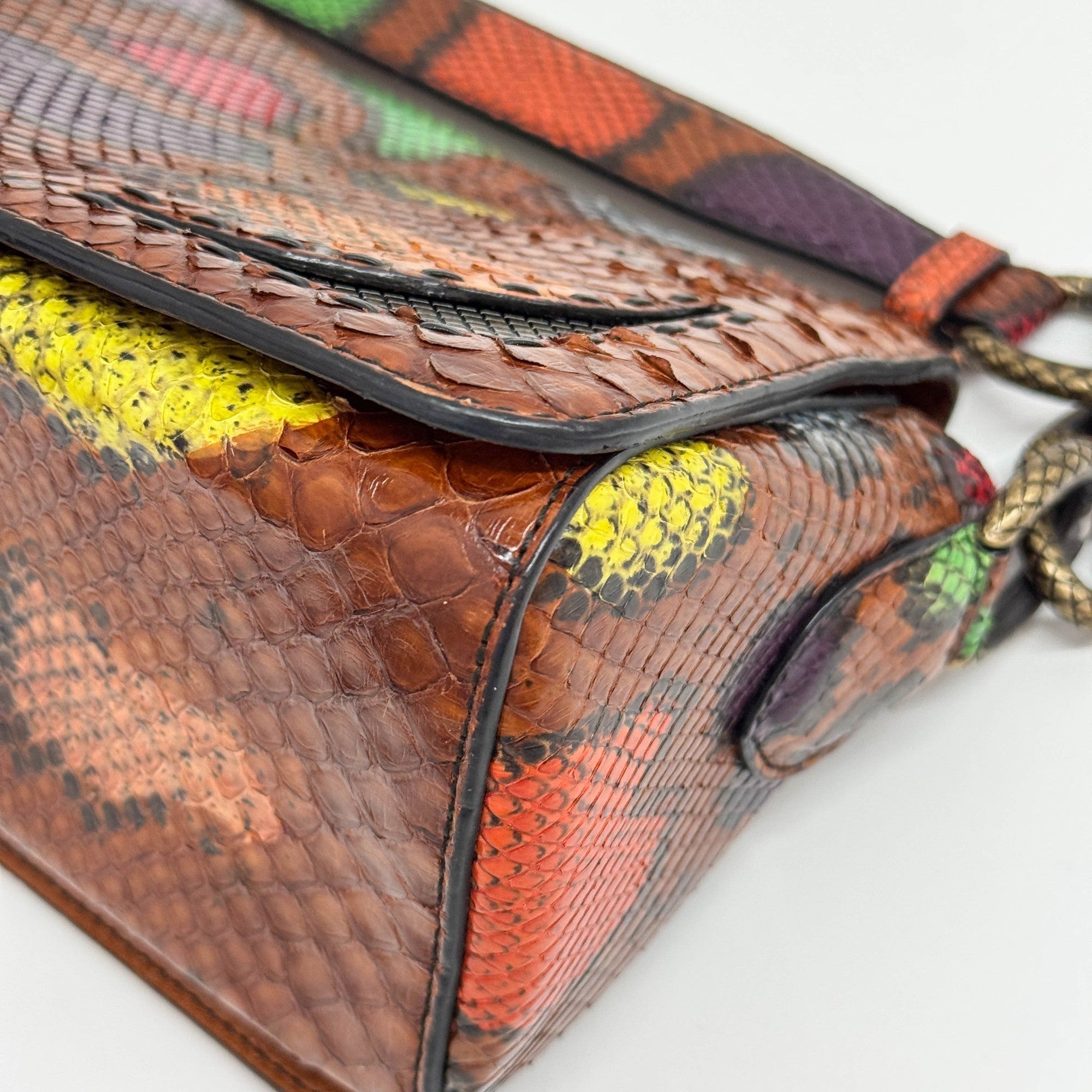 Triangle Multicolor Python Embossed Leather Shoulder Bag