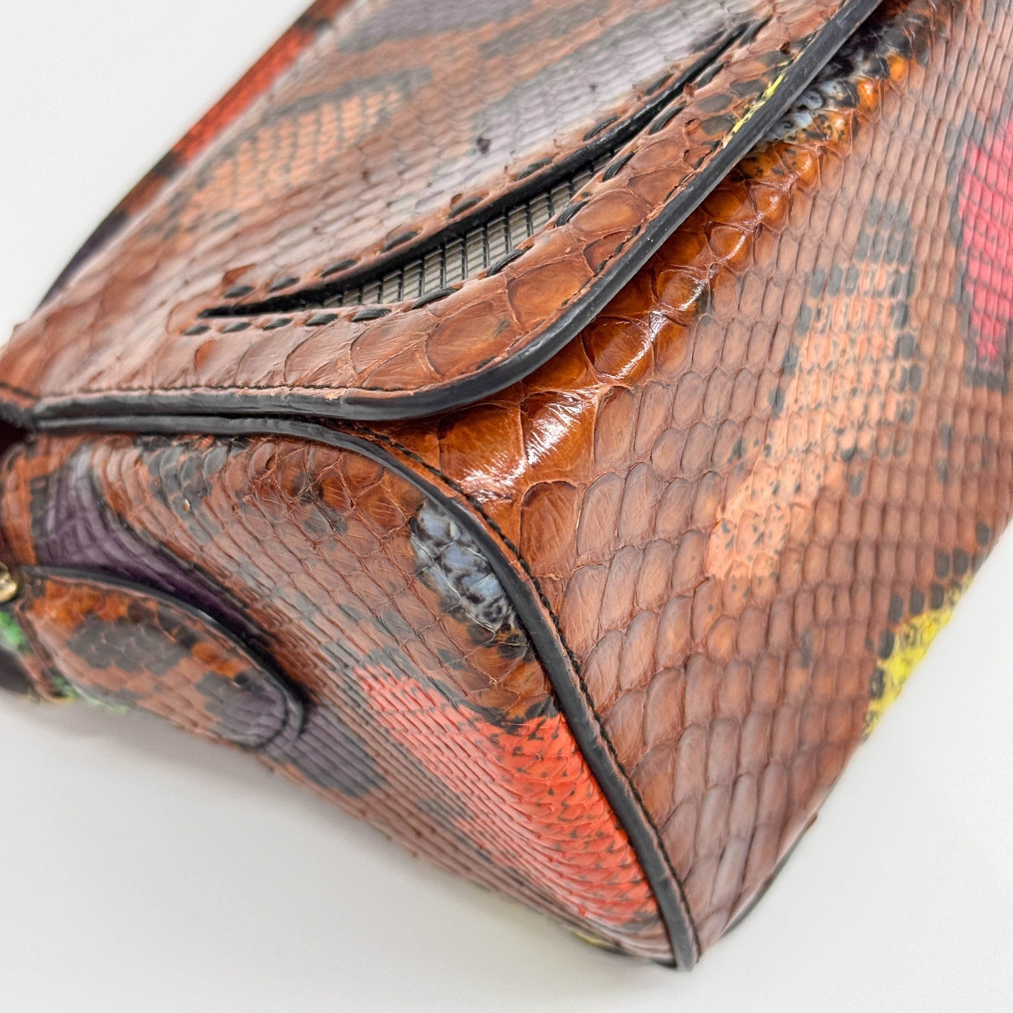 Triangle Multicolor Python Embossed Leather Shoulder Bag