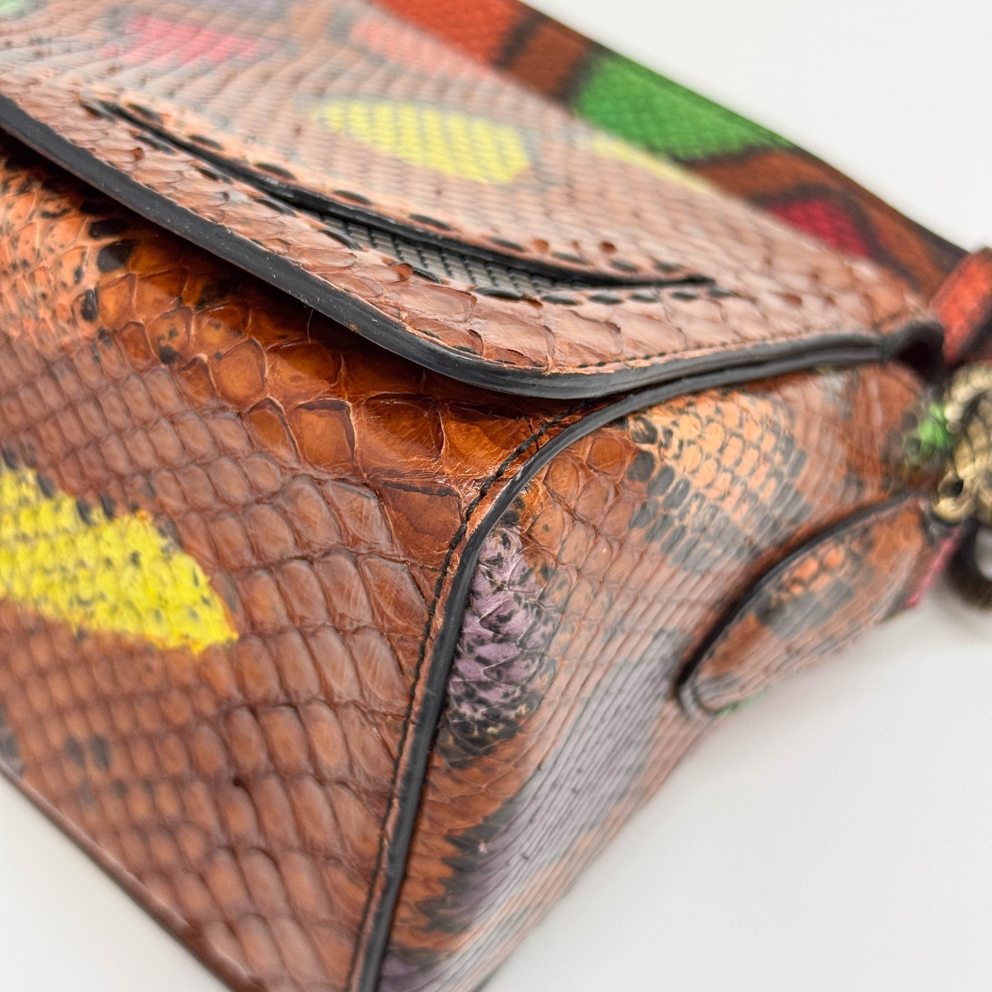 Triangle Multicolor Python Embossed Leather Shoulder Bag