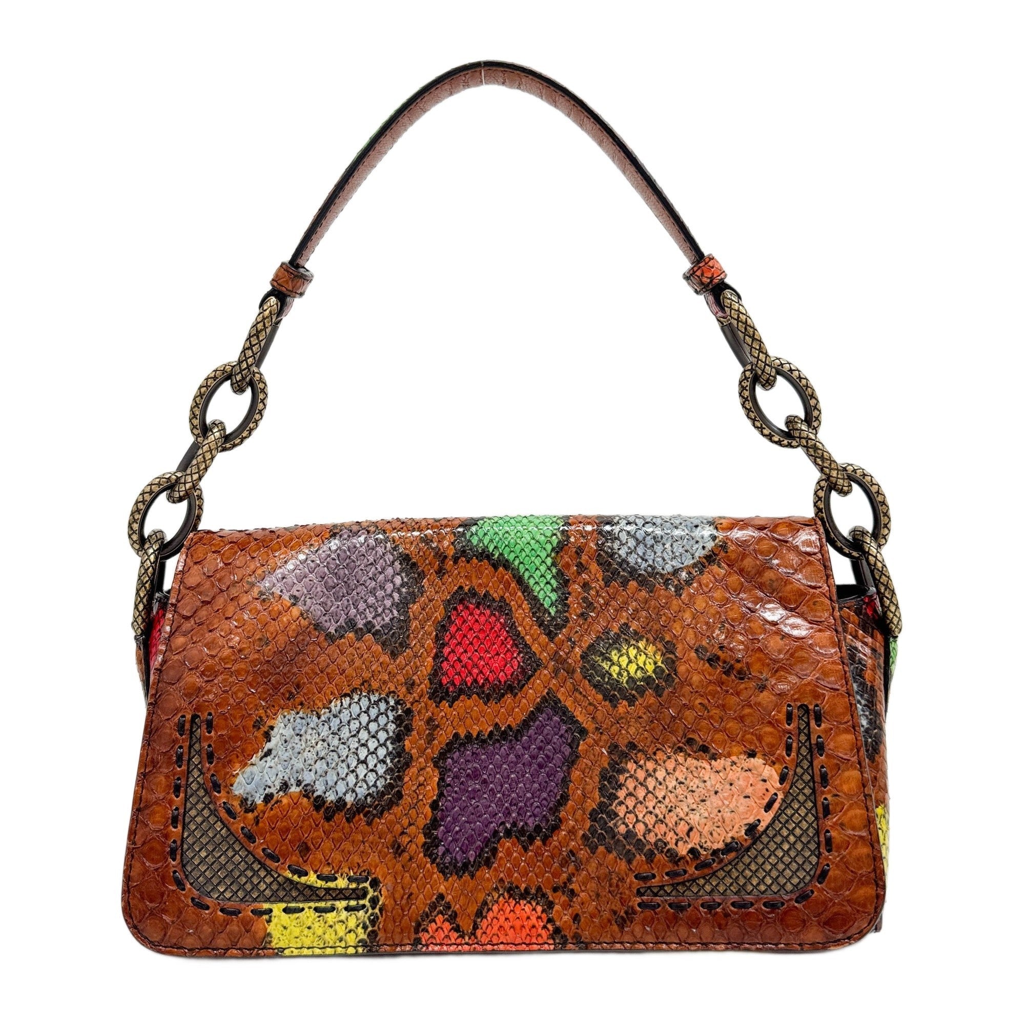 Triangle Multicolor Python Embossed Leather Shoulder Bag