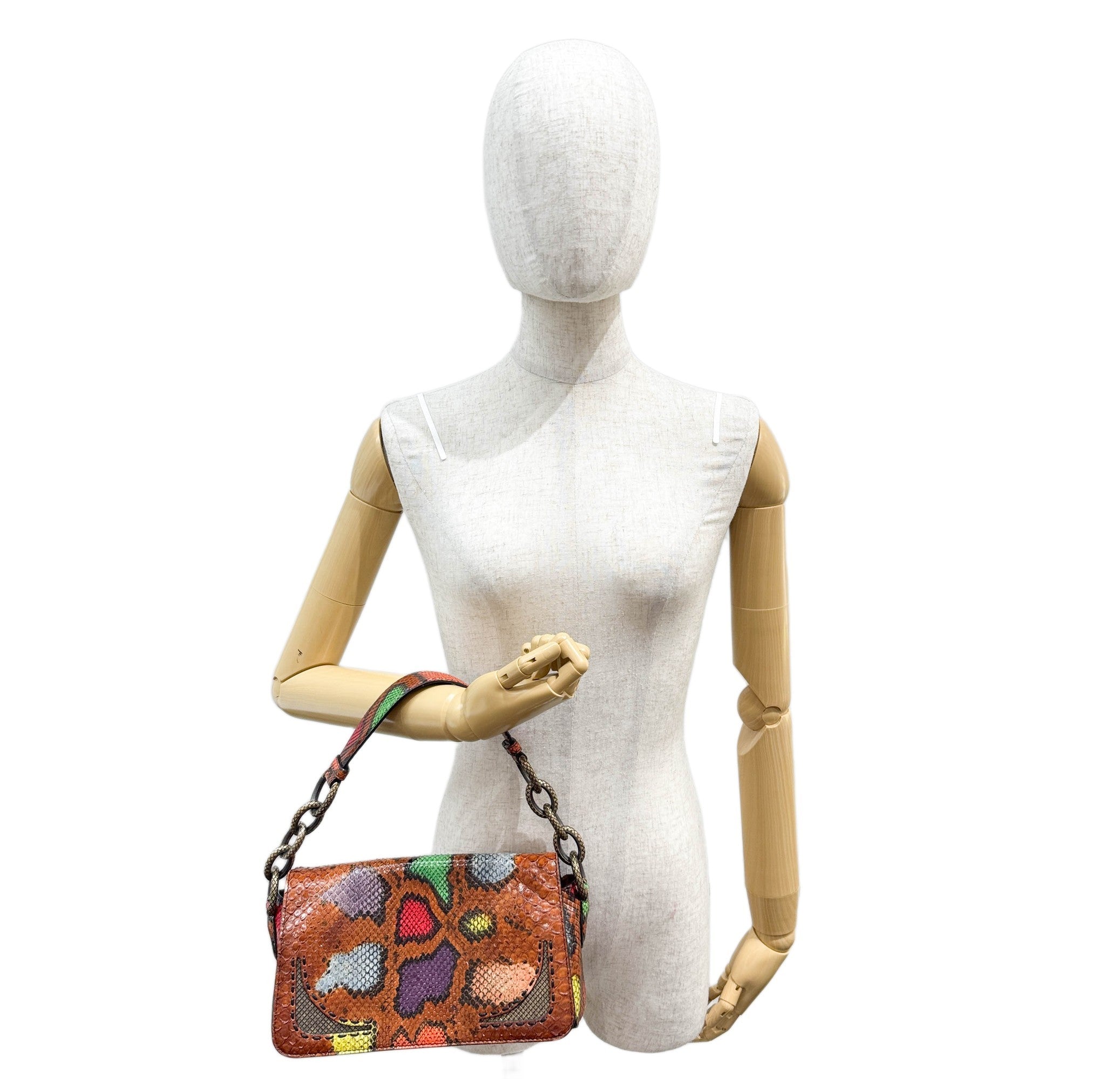 Triangle Multicolor Python Embossed Leather Shoulder Bag