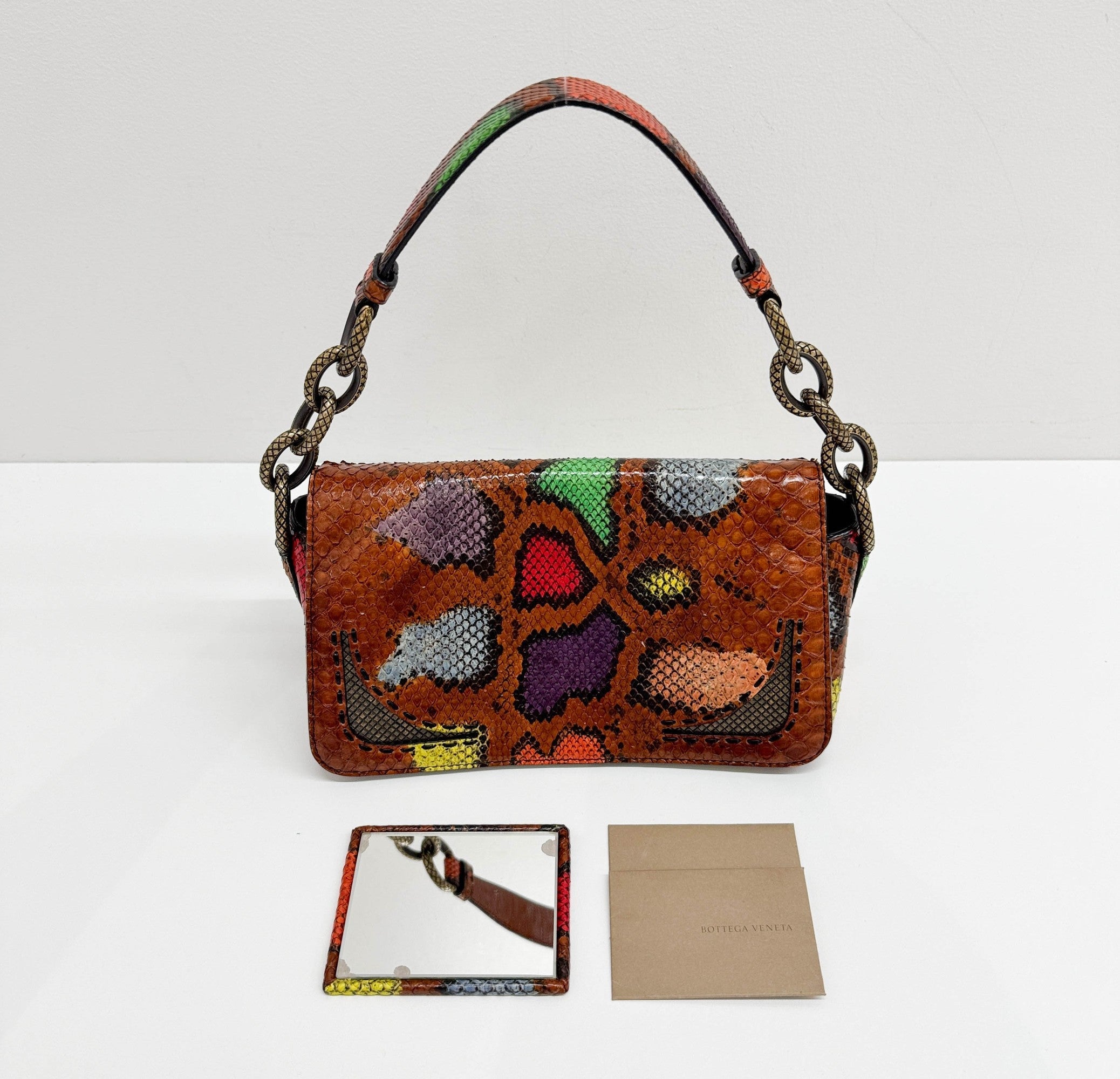 Triangle Multicolor Python Embossed Leather Shoulder Bag