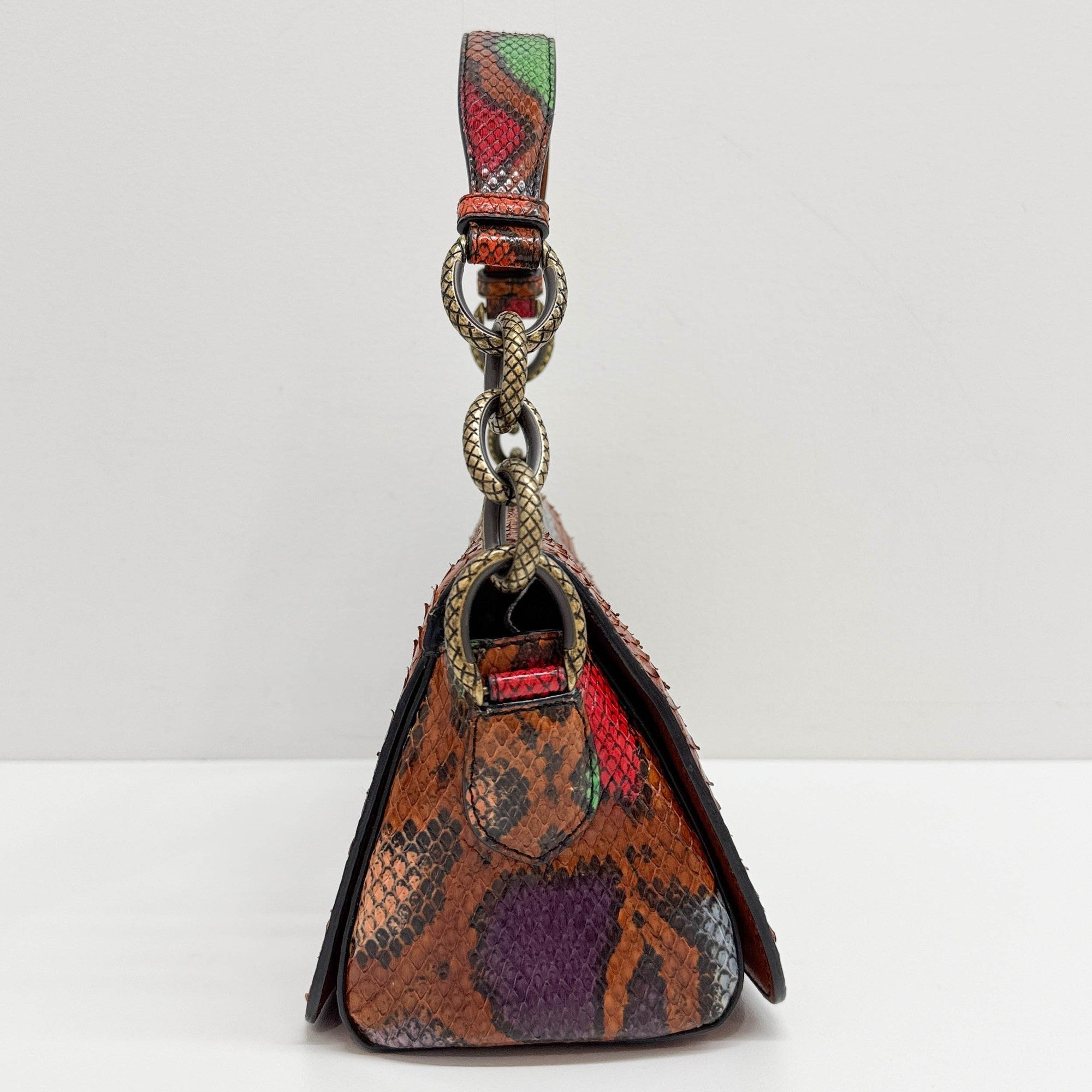 Triangle Multicolor Python Embossed Leather Shoulder Bag