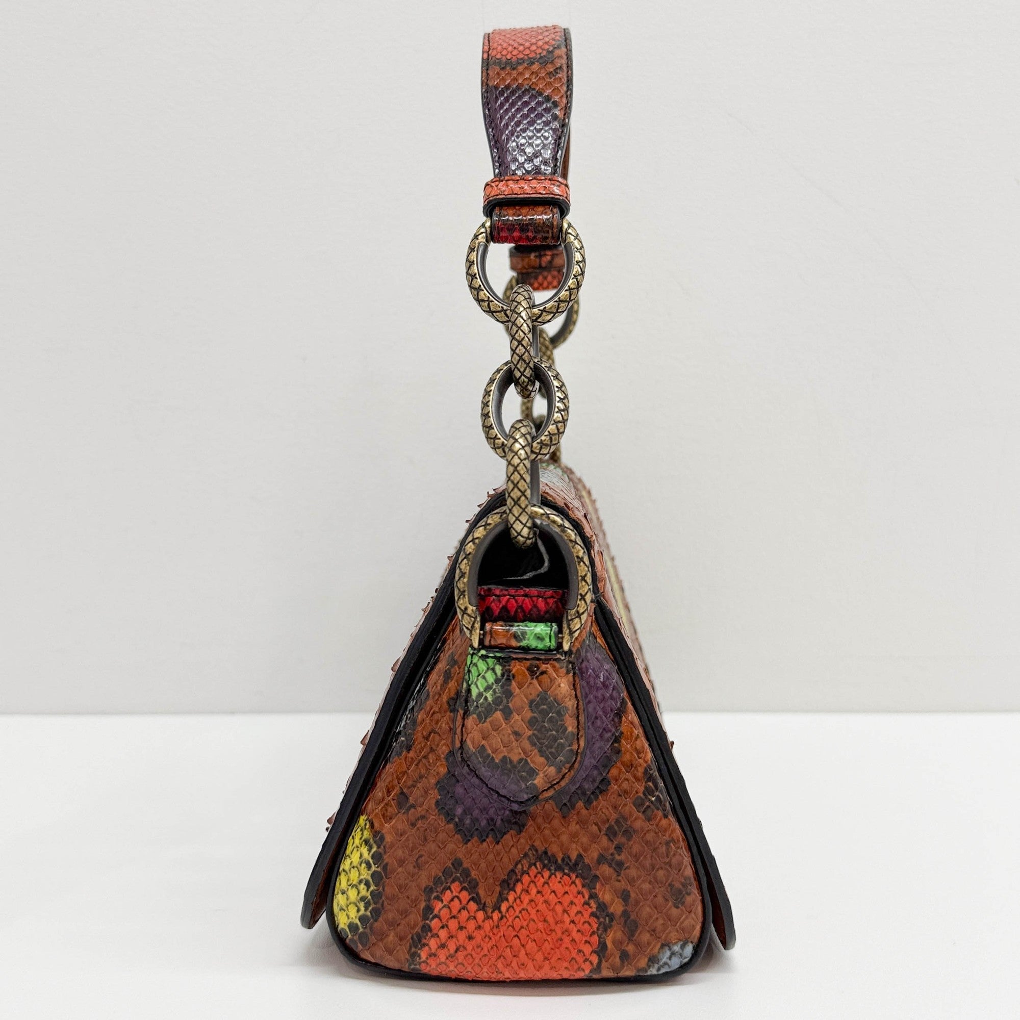 Triangle Multicolor Python Embossed Leather Shoulder Bag