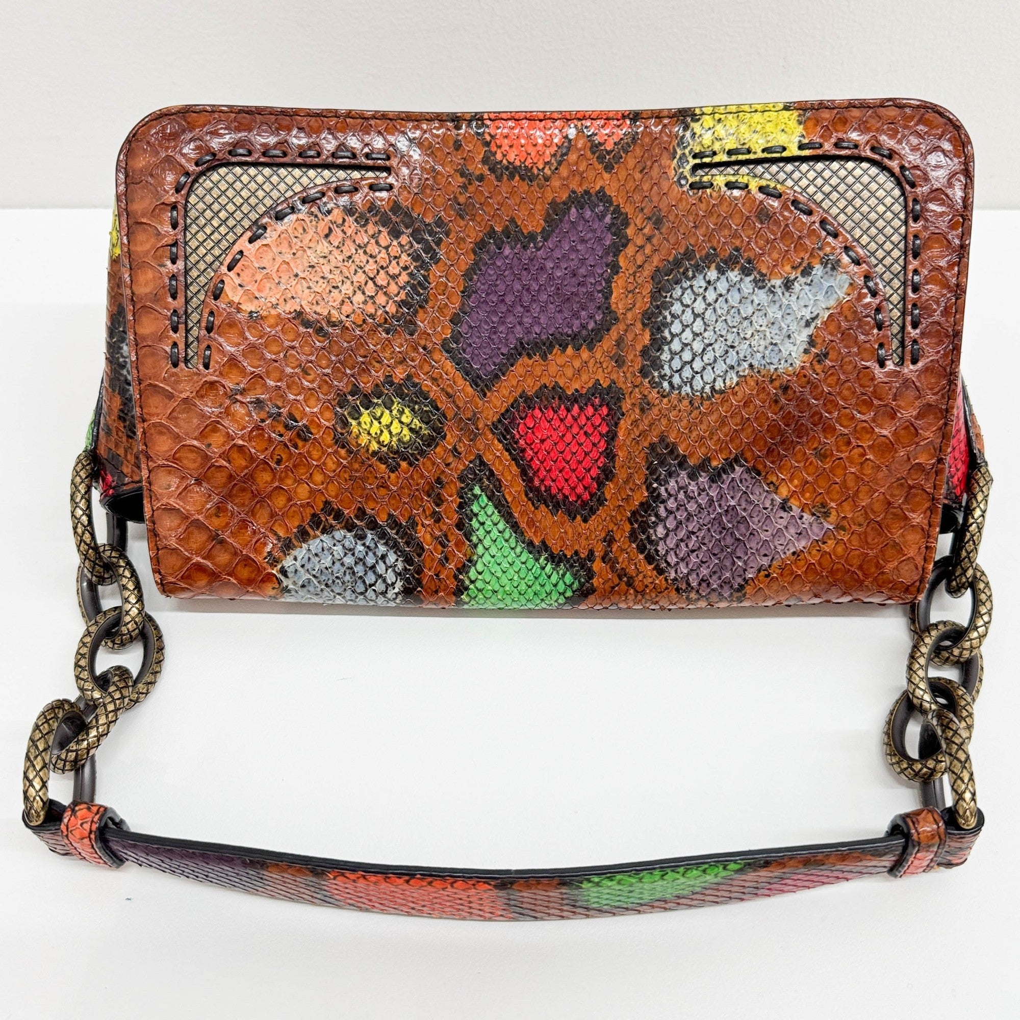 Triangle Multicolor Python Embossed Leather Shoulder Bag