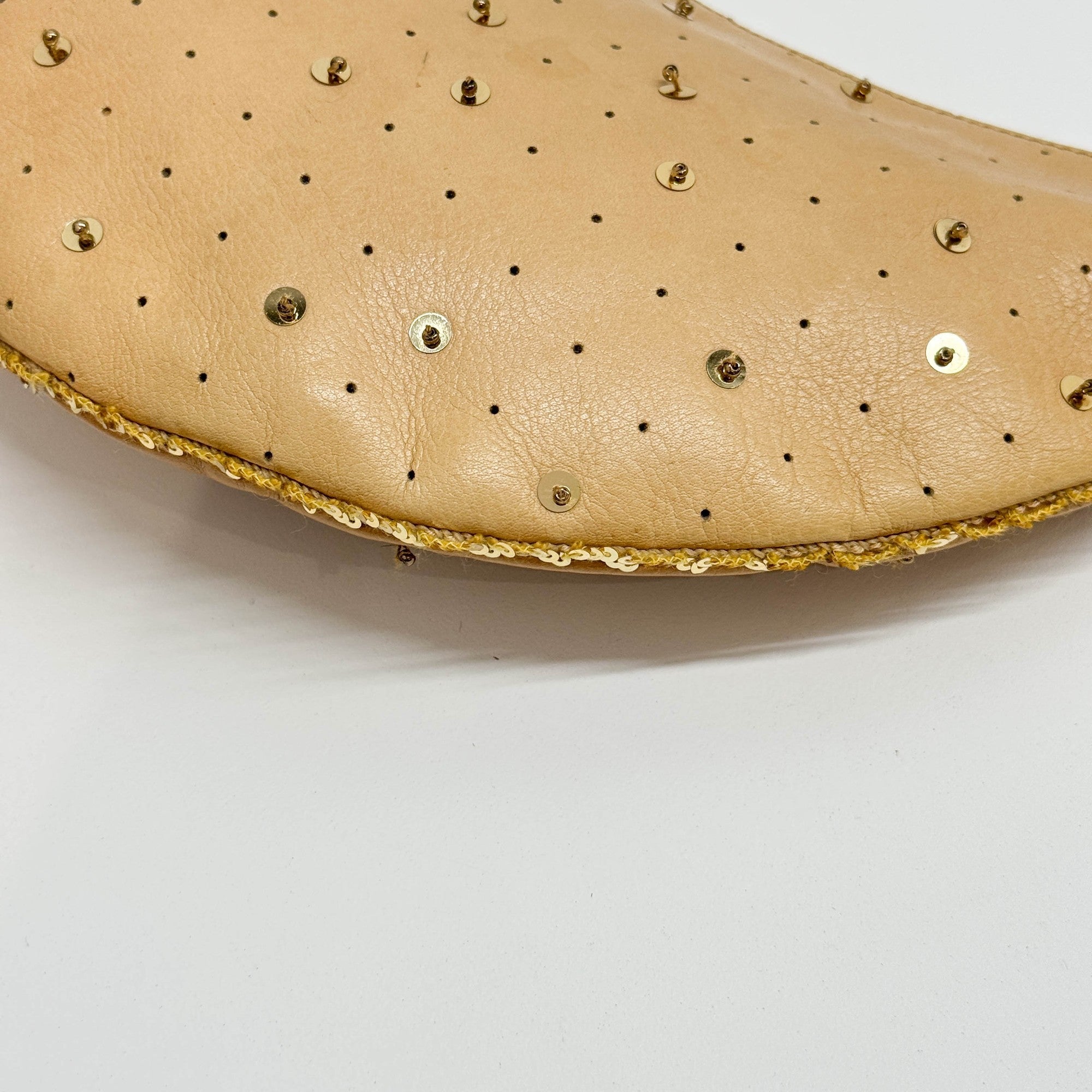 Crescent Sequined Tan Leather Shoulder Bag