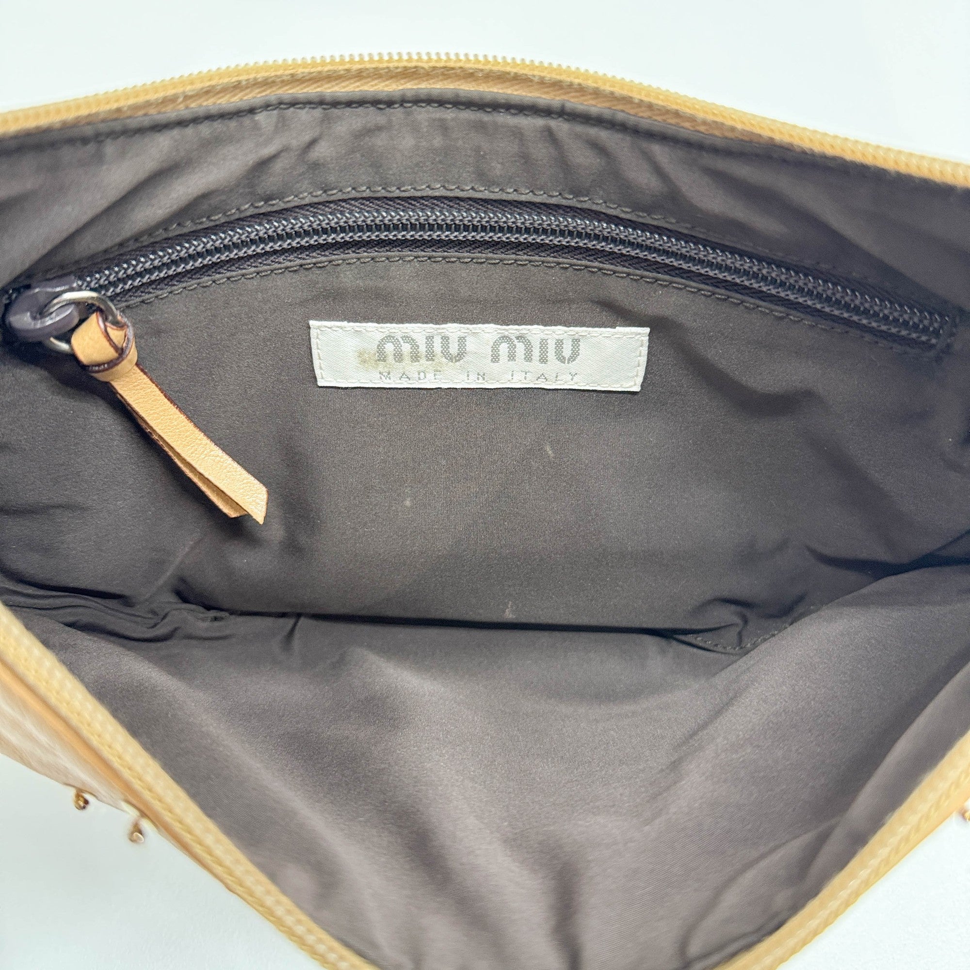 Crescent Sequined Tan Leather Shoulder Bag