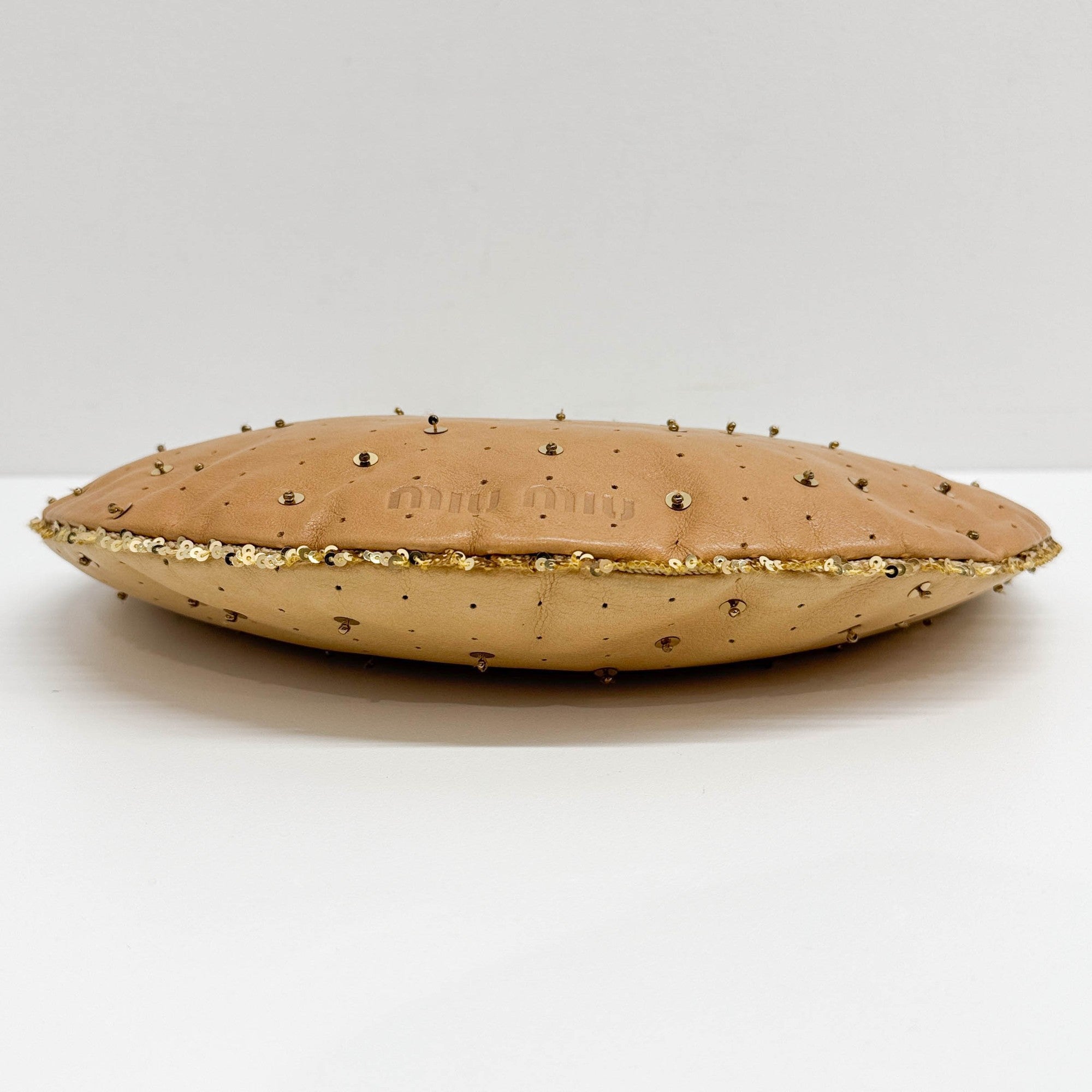 Crescent Sequined Tan Leather Shoulder Bag