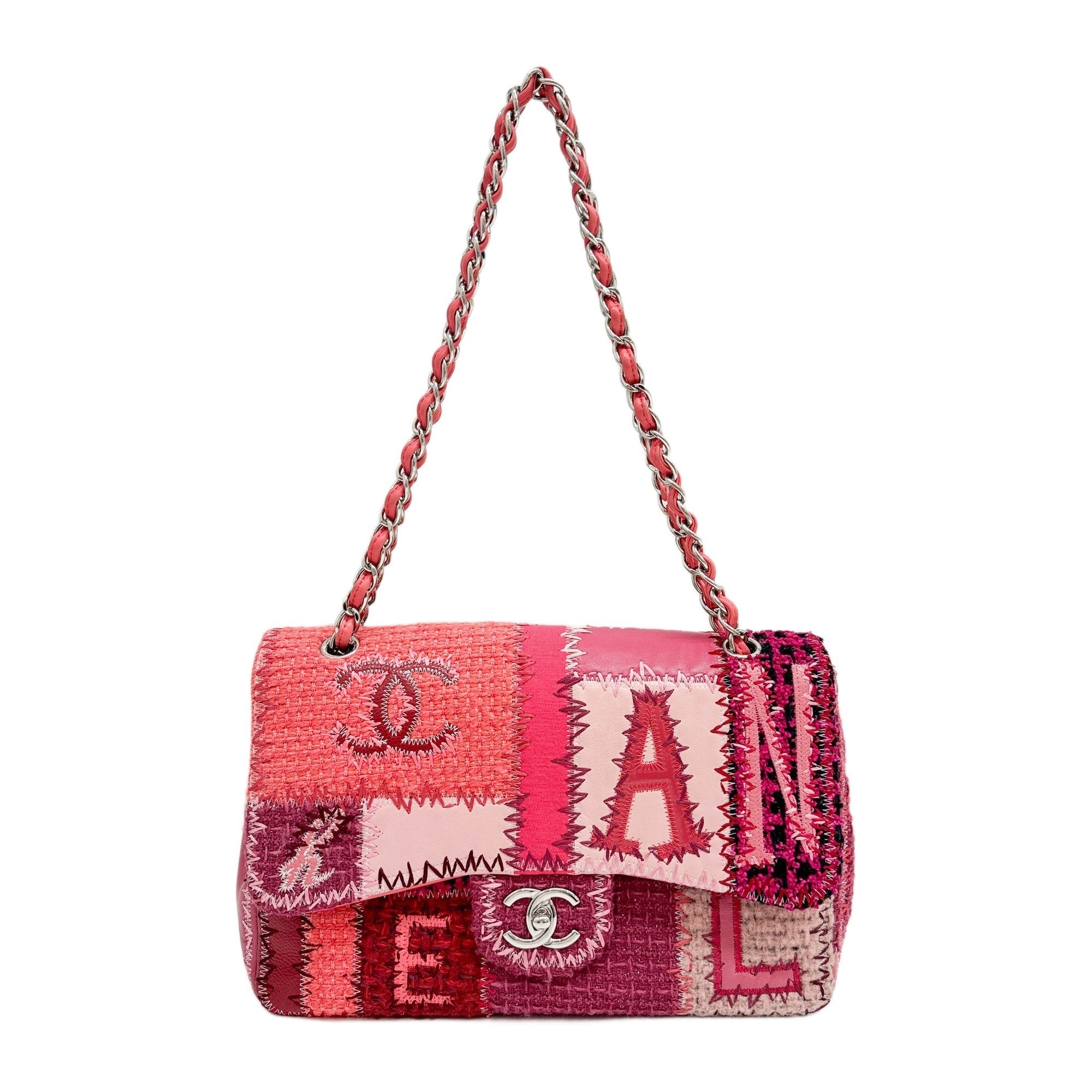 Jumbo Classic Flap Patchwork Multicolor Canvas Multifabric Shoulder Bag