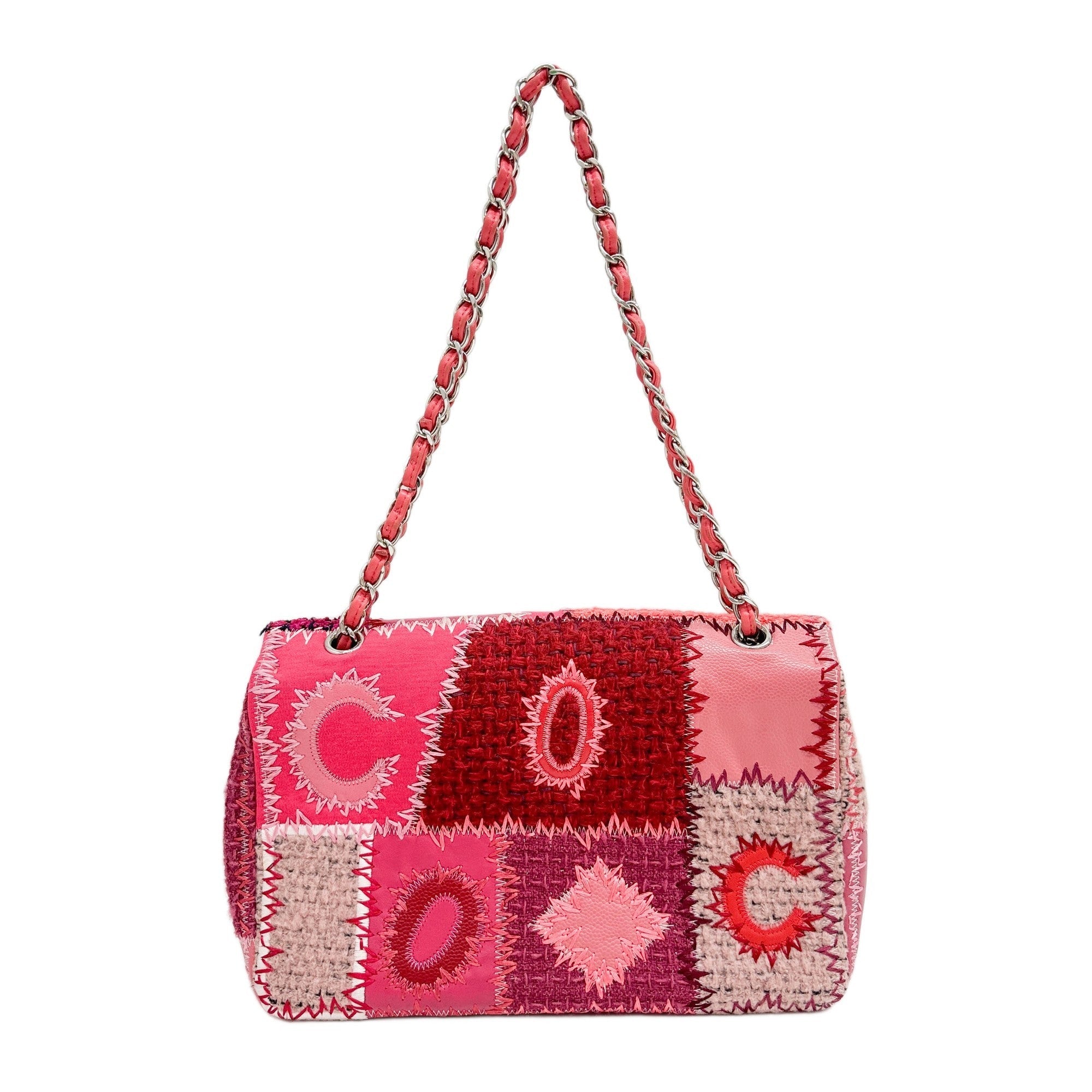 Jumbo Classic Flap Patchwork Multicolor Canvas Multifabric Shoulder Bag