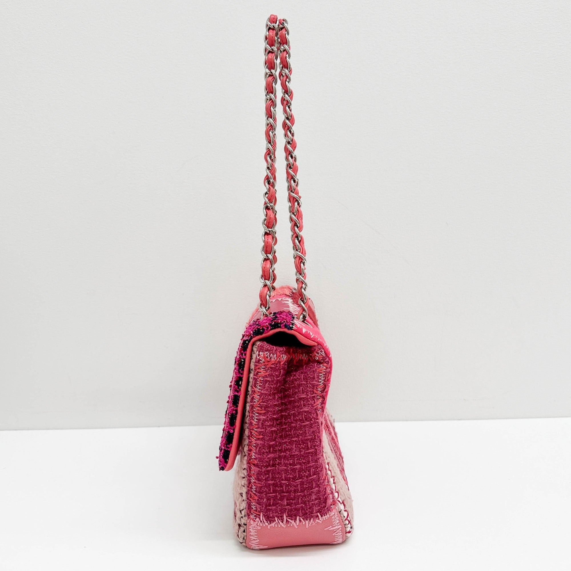 Jumbo Classic Flap Patchwork Multicolor Canvas Multifabric Shoulder Bag