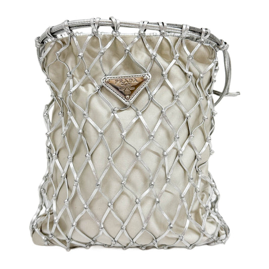 Net Silver Satin Bucket Bag