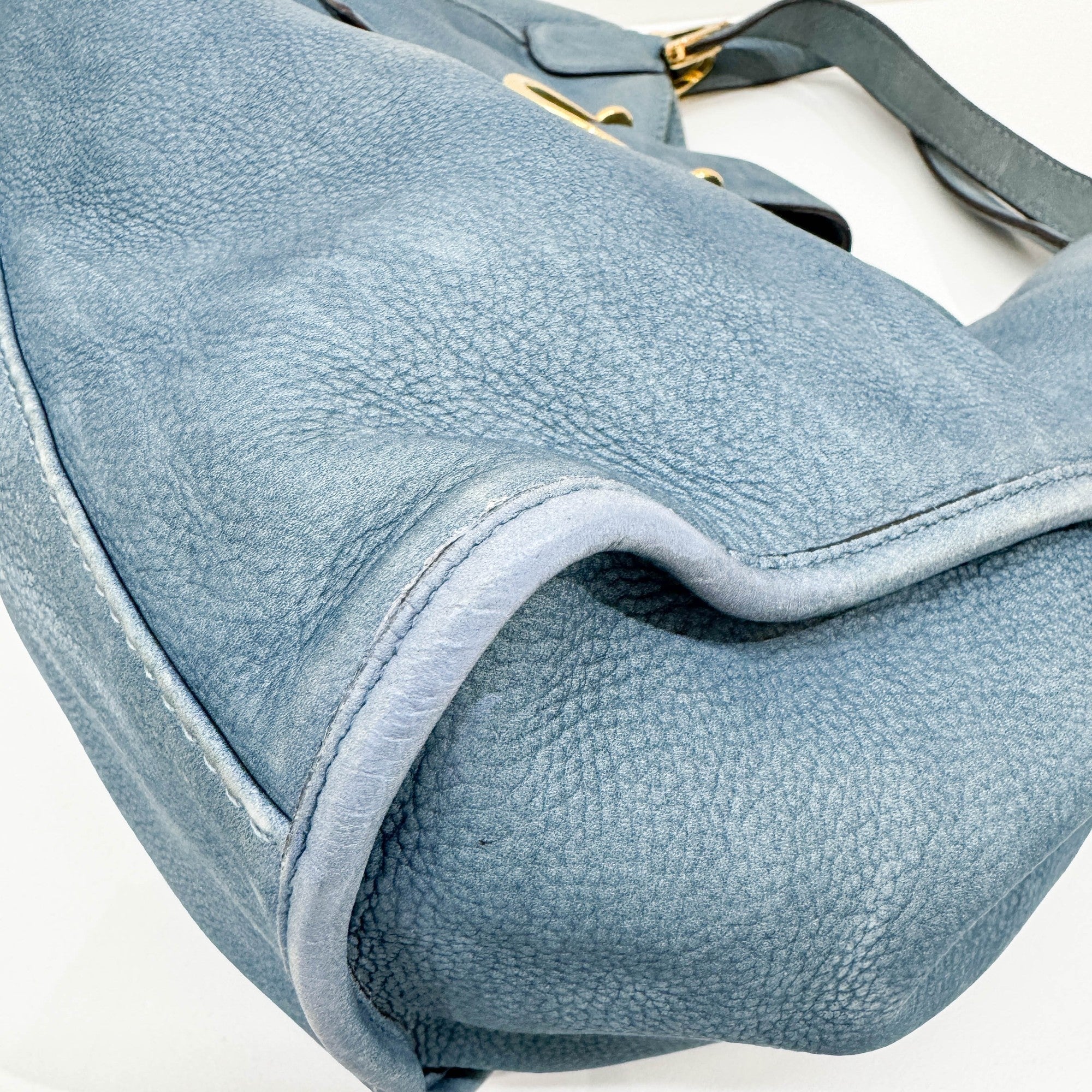 Stirrup Blue Nubuck Leather Shoulder Bag