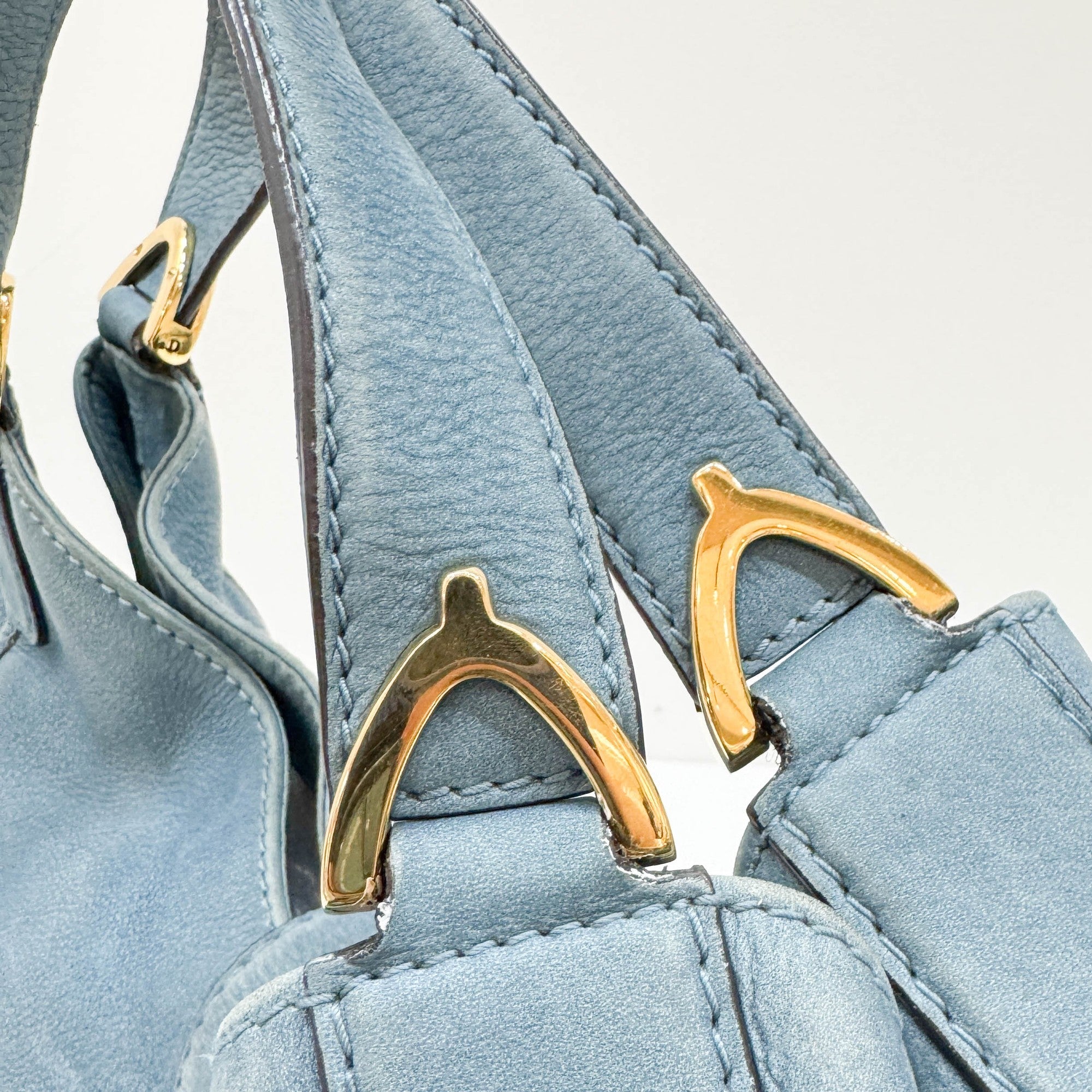 Stirrup Blue Nubuck Leather Shoulder Bag